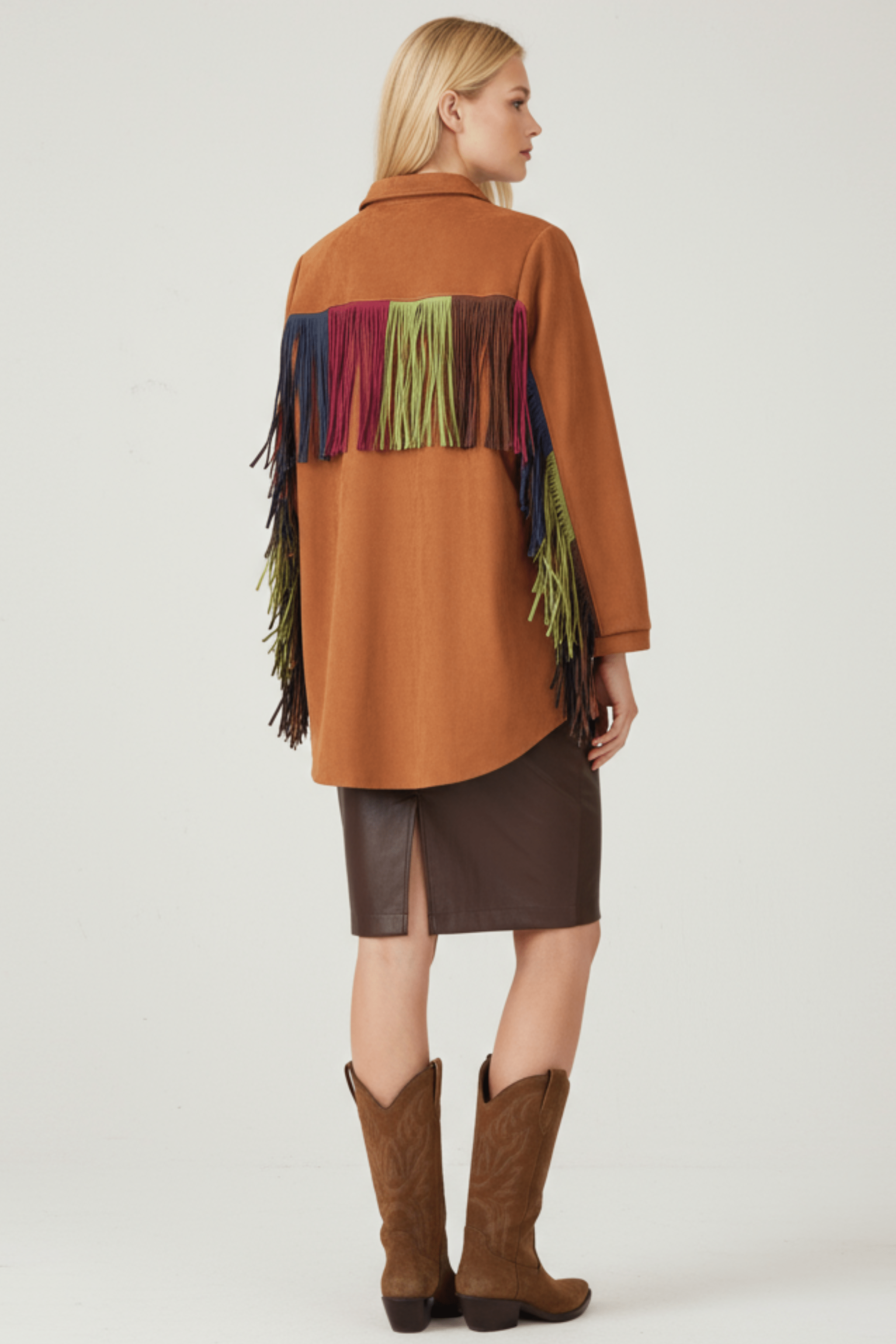 Camisa camel antelina con flecos multicolor Lolitas&L - lolitasyl.com