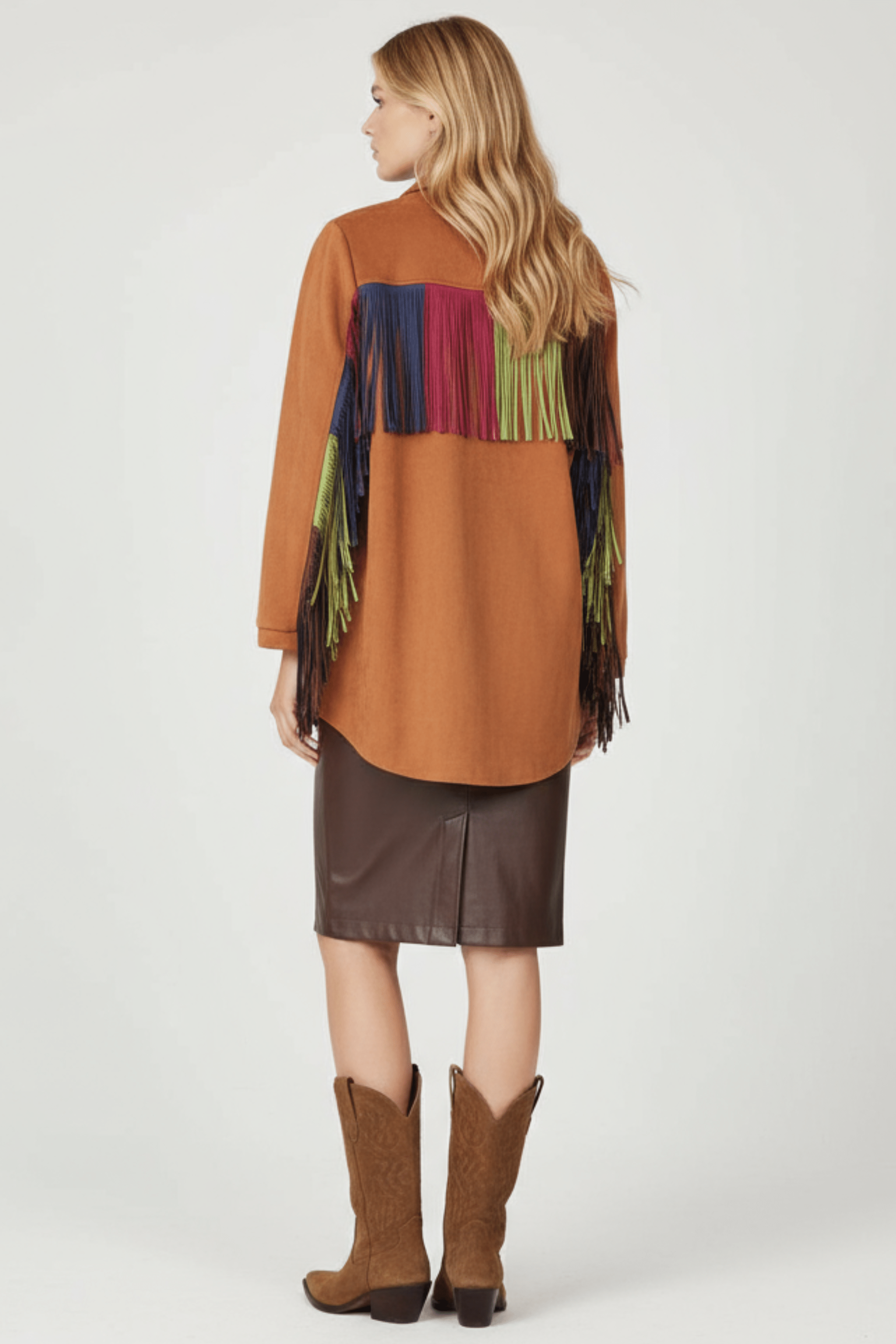 Camisa camel antelina con flecos multicolor Lolitas&L - lolitasyl.com