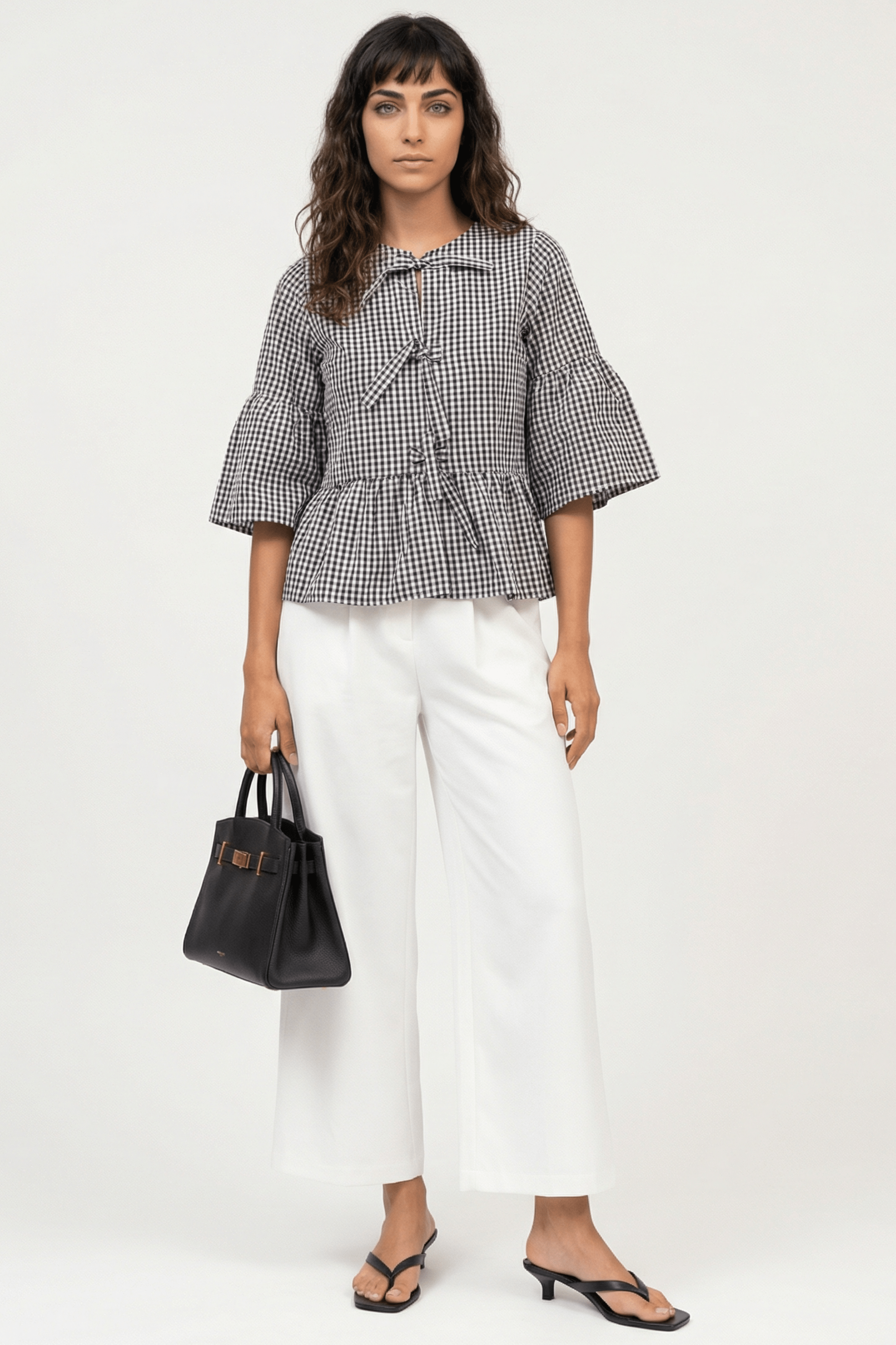 Camisa estampado vichy negra anudada en delantero Lolitas&L - lolitasyl.com