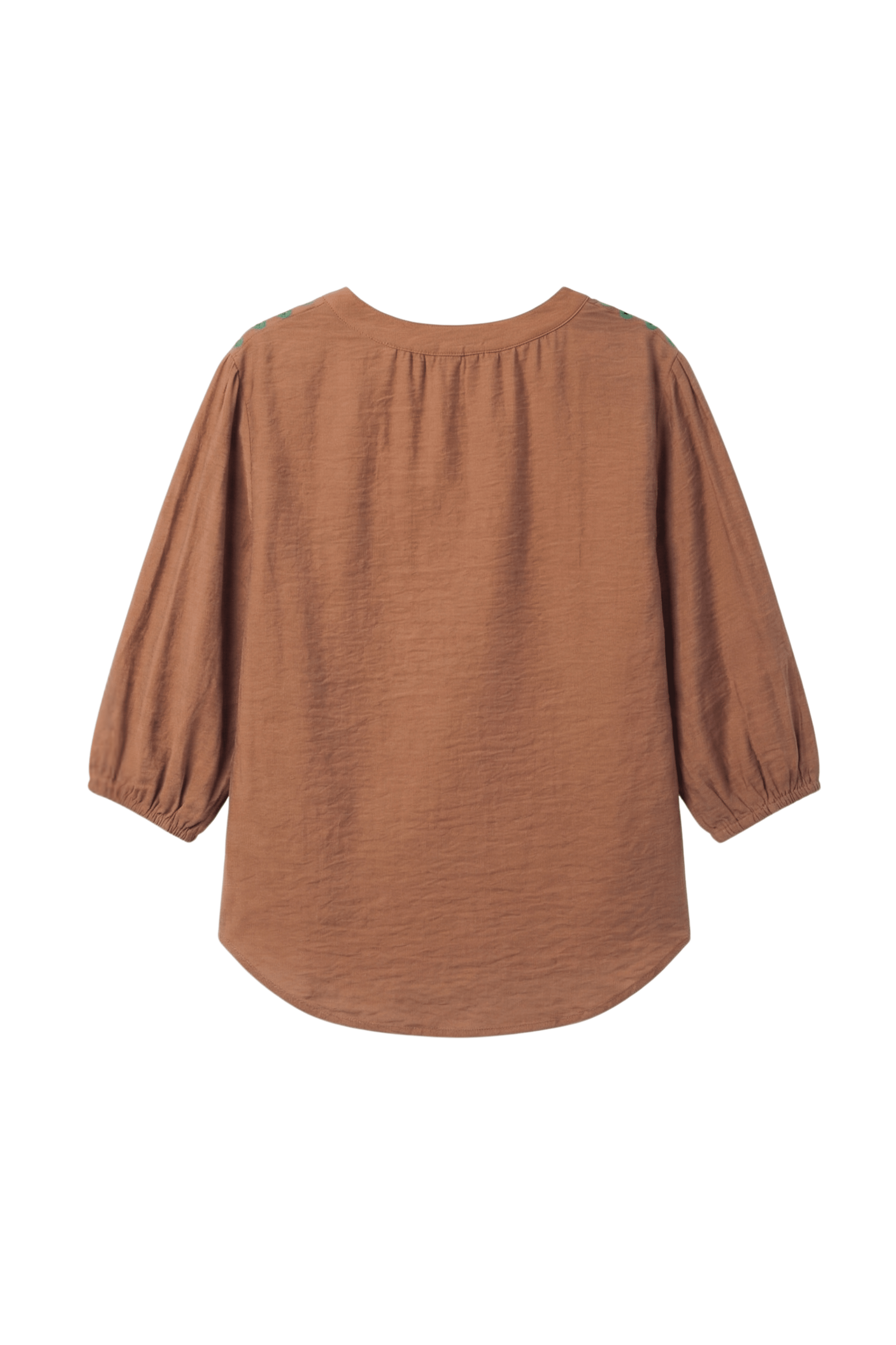 Camisa marron amplia bordado verde en contraste Lolitas&L - lolitasyl.com