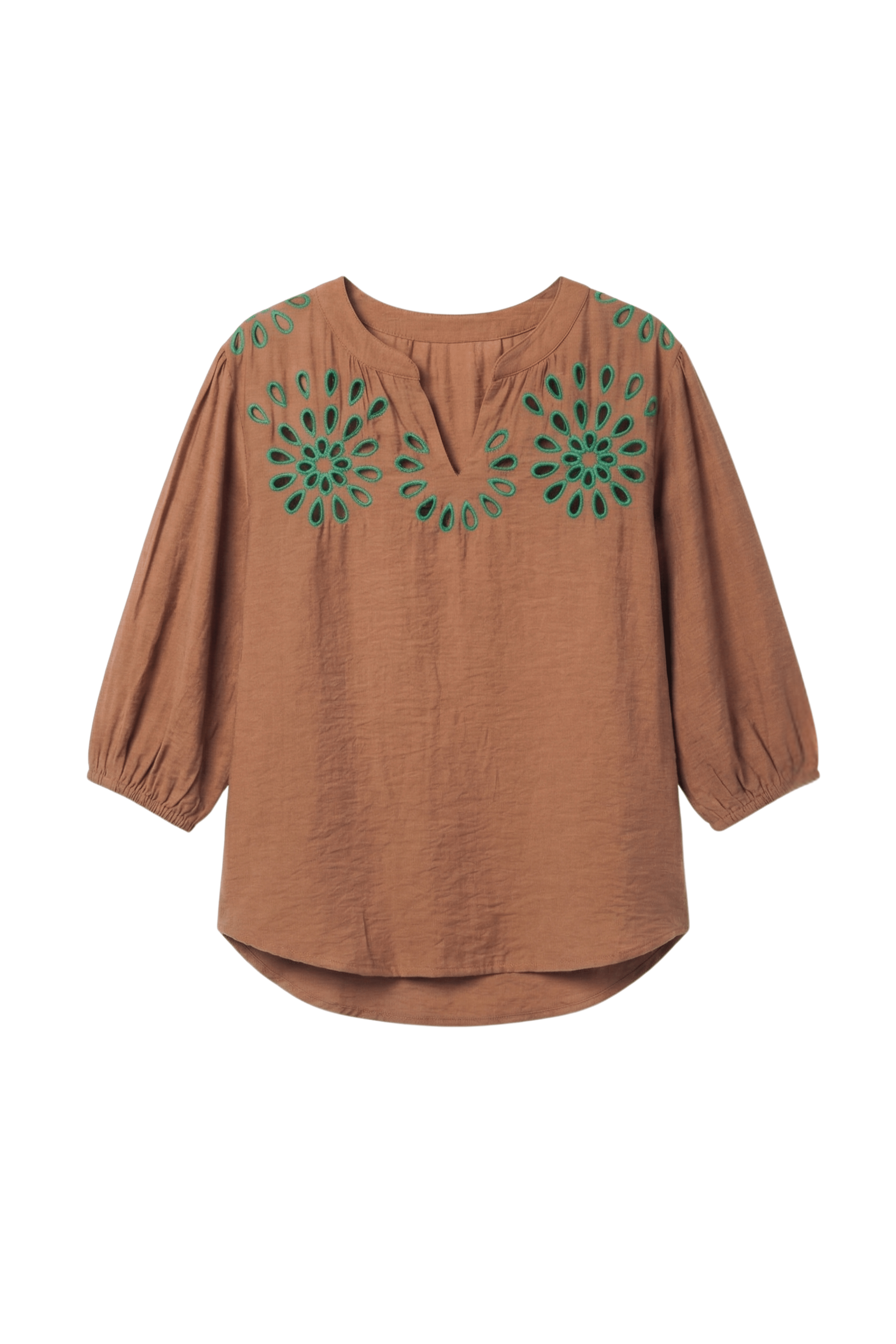 Camisa marron amplia bordado verde en contraste Lolitas&L - lolitasyl.com