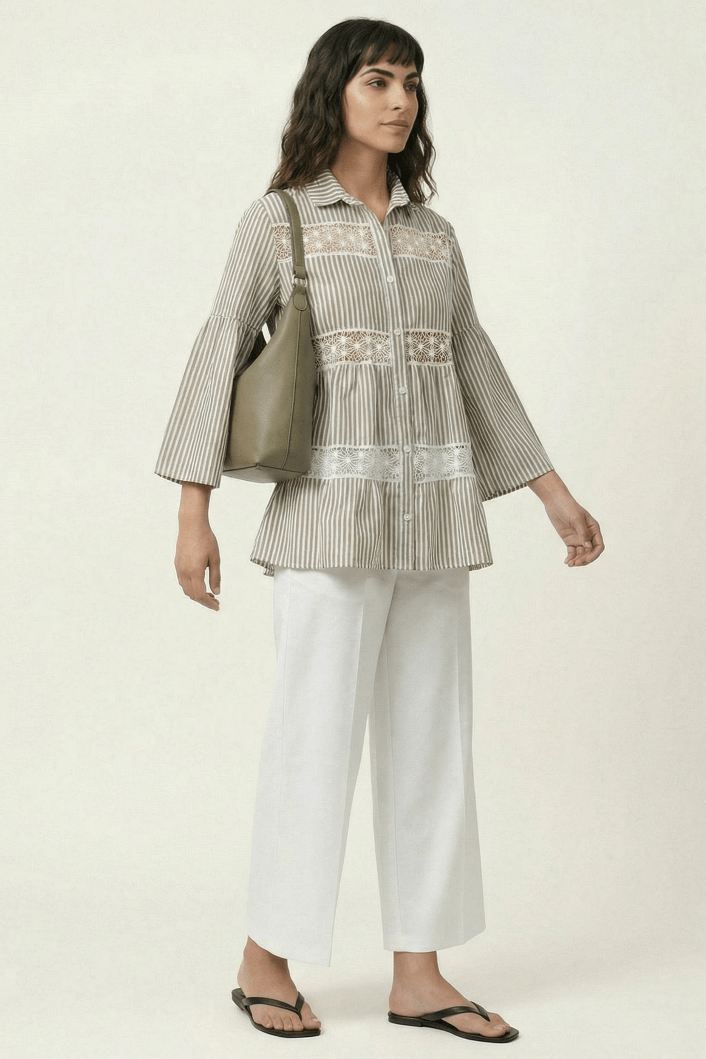 Camisa oversize rayas verde con detalles grogre Lolitas&L - lolitasyl.com