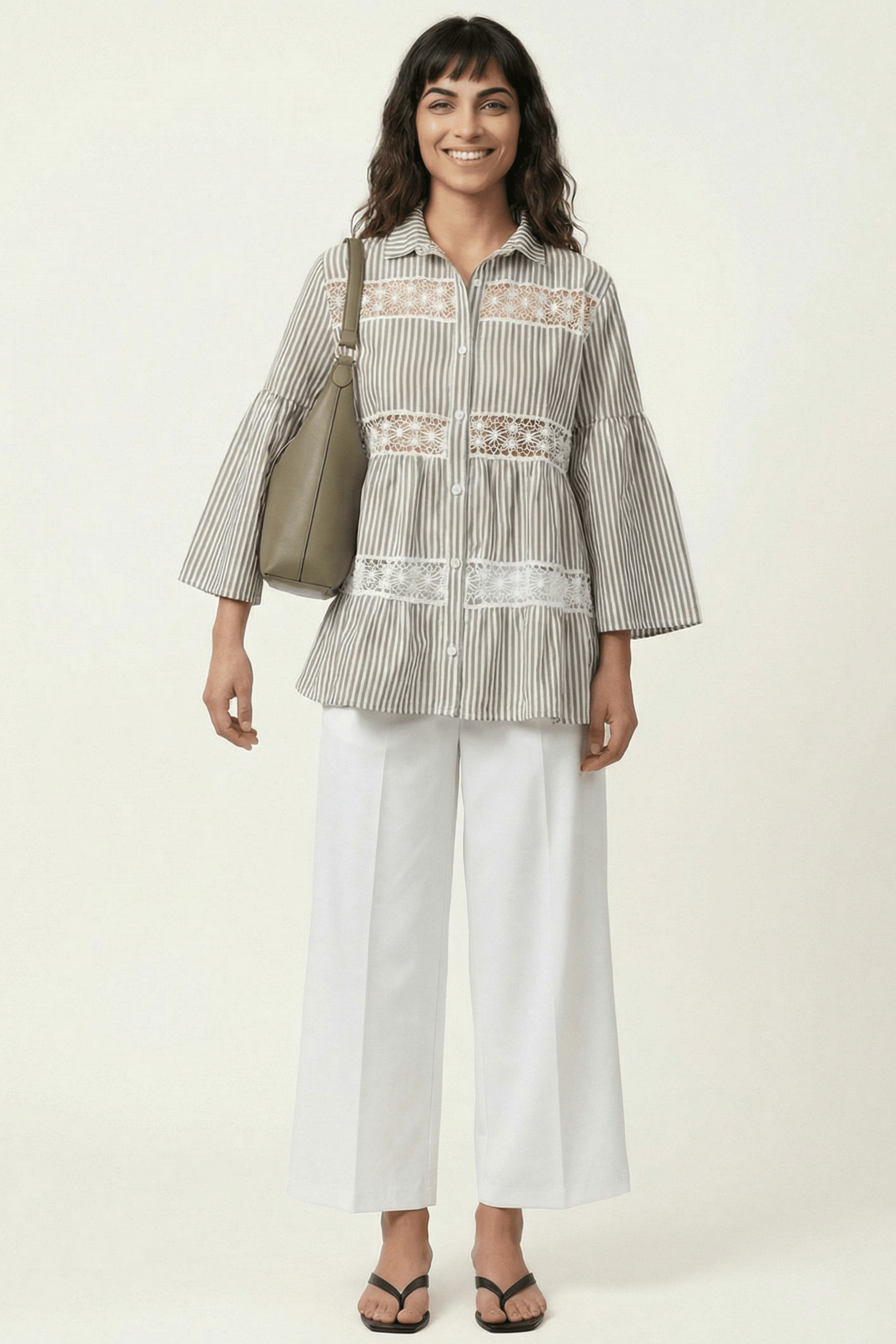 Camisa oversize rayas verde con detalles grogre Lolitas&L - lolitasyl.com