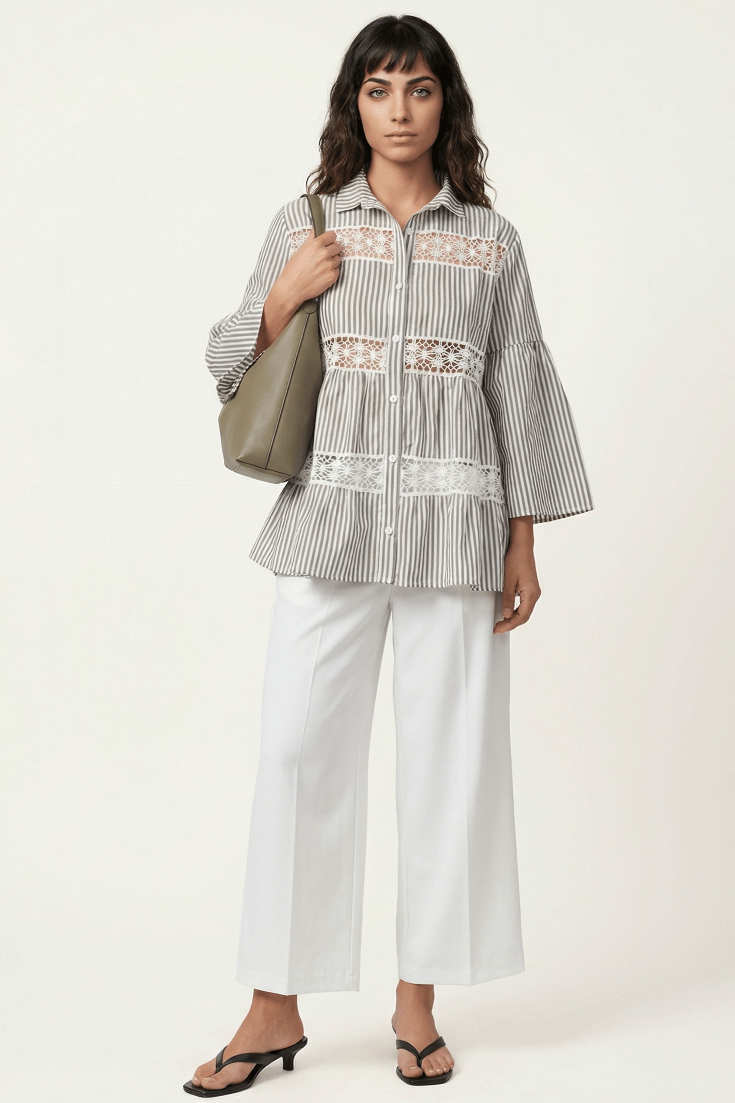 Camisa oversize rayas verde con detalles grogre Lolitas&L - lolitasyl.com