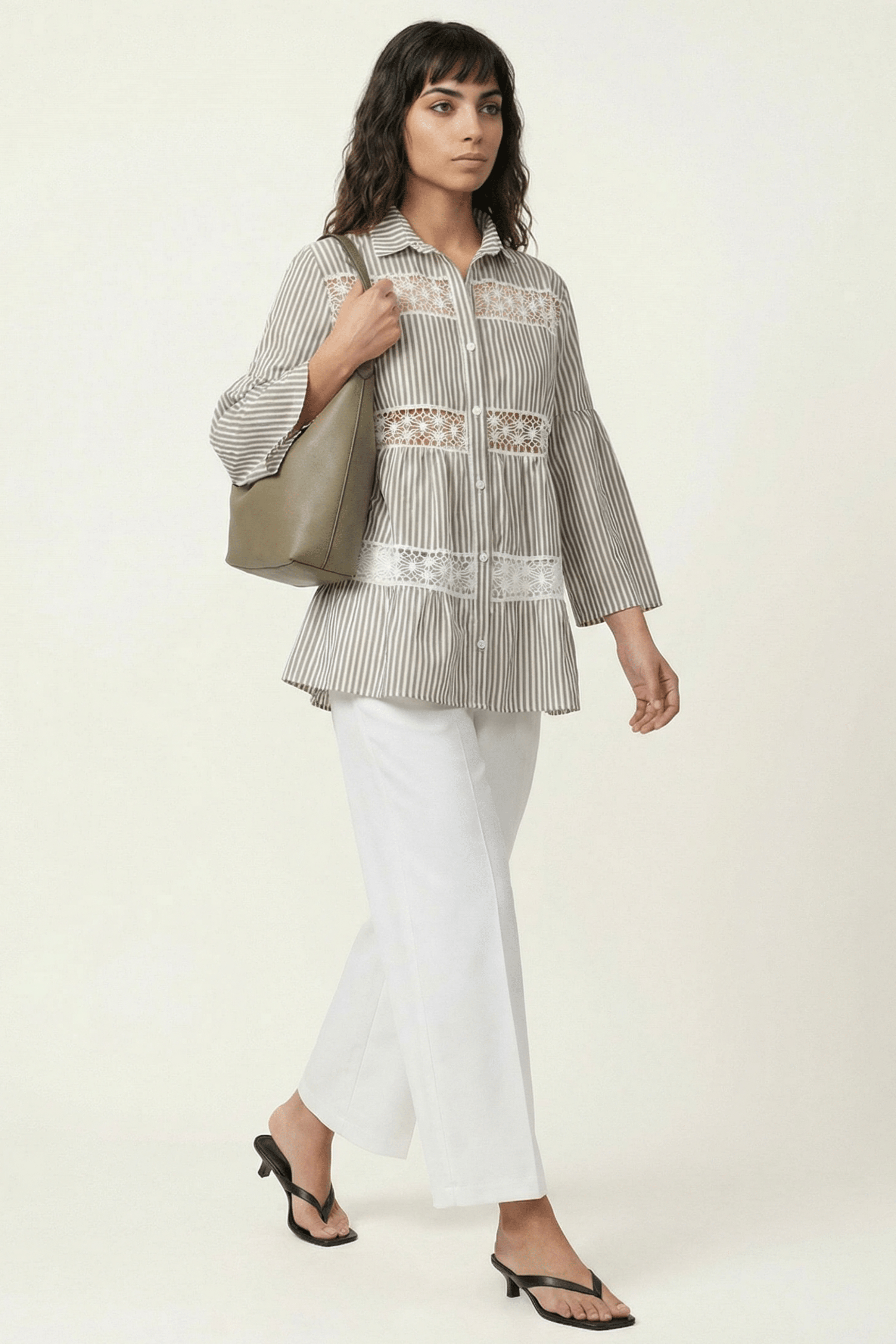 Camisa oversize rayas verde con detalles grogre Lolitas&L - lolitasyl.com