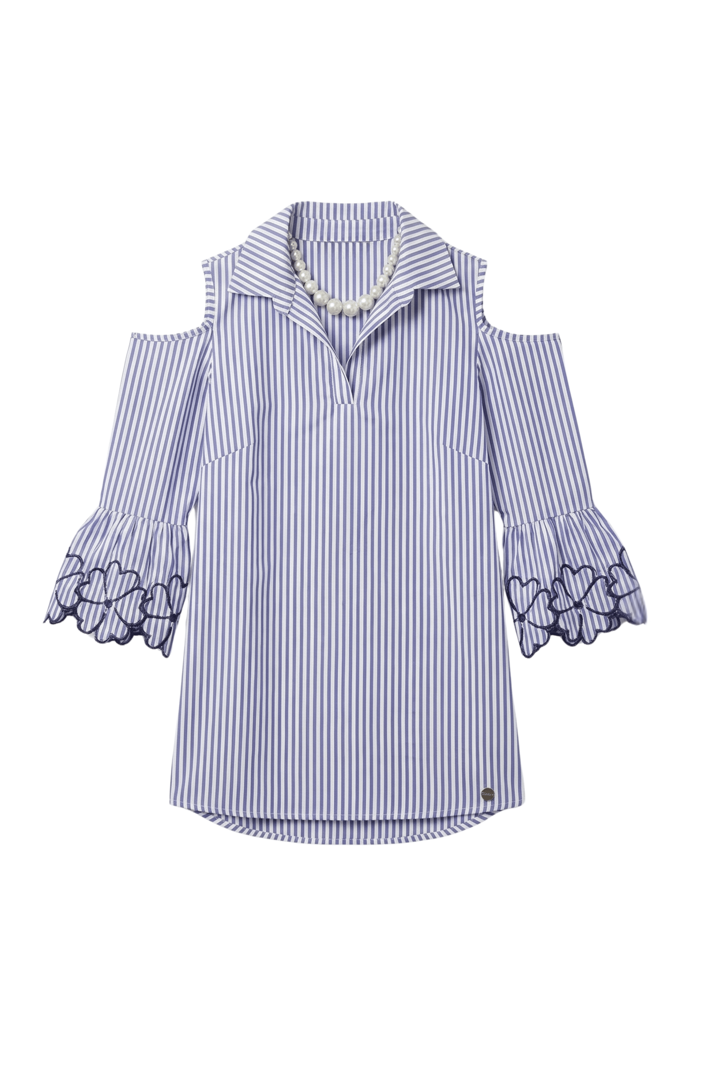 Camisa rayas azul royal manga bordada Lolitas&L - lolitasyl.com
