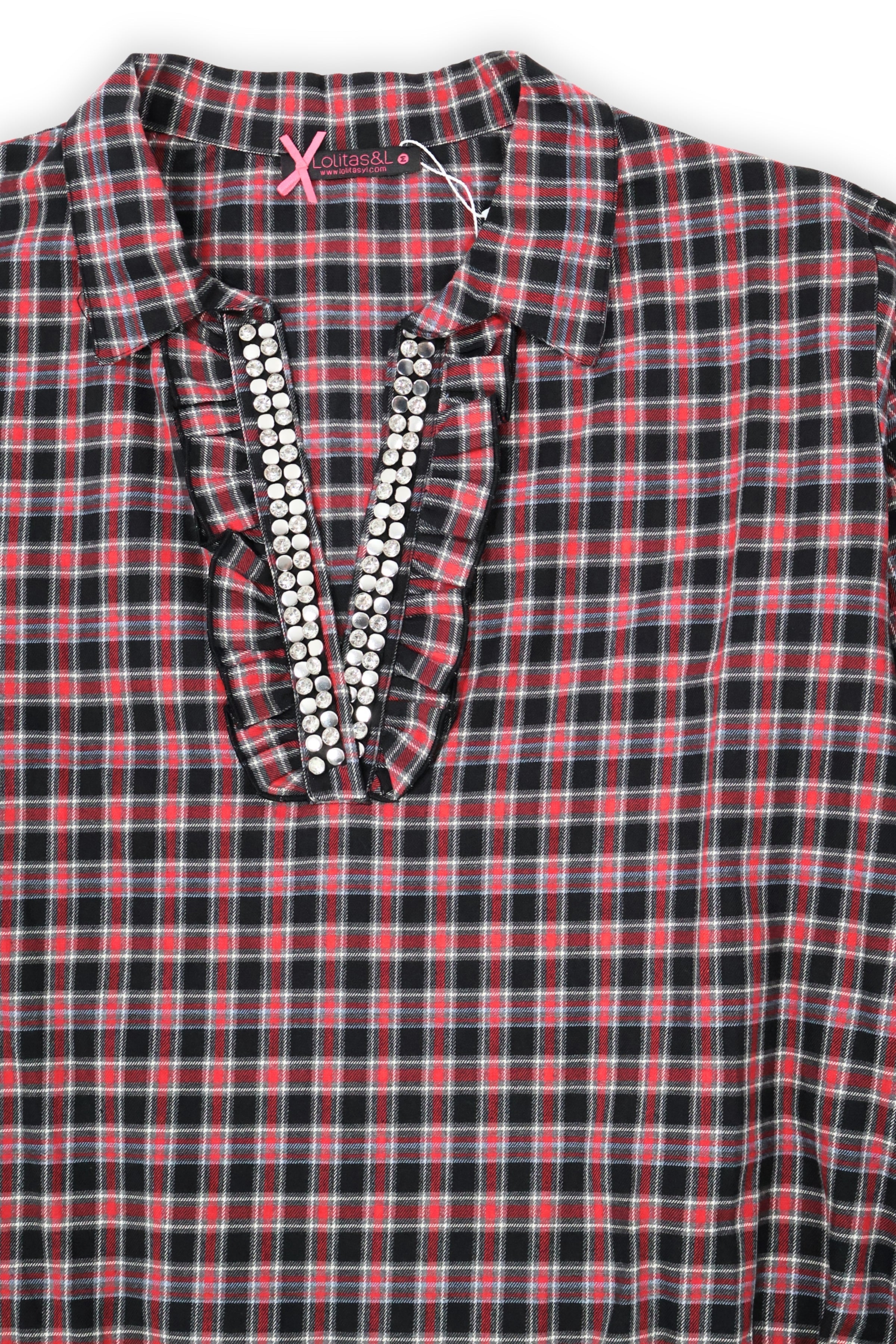 Camisa tartan gris con strass y cordon Lolitas&L - lolitasyl.com