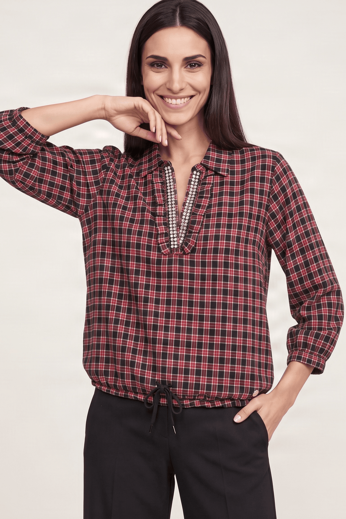 Camisa tartan gris con strass y cordon Lolitas&L - lolitasyl.com