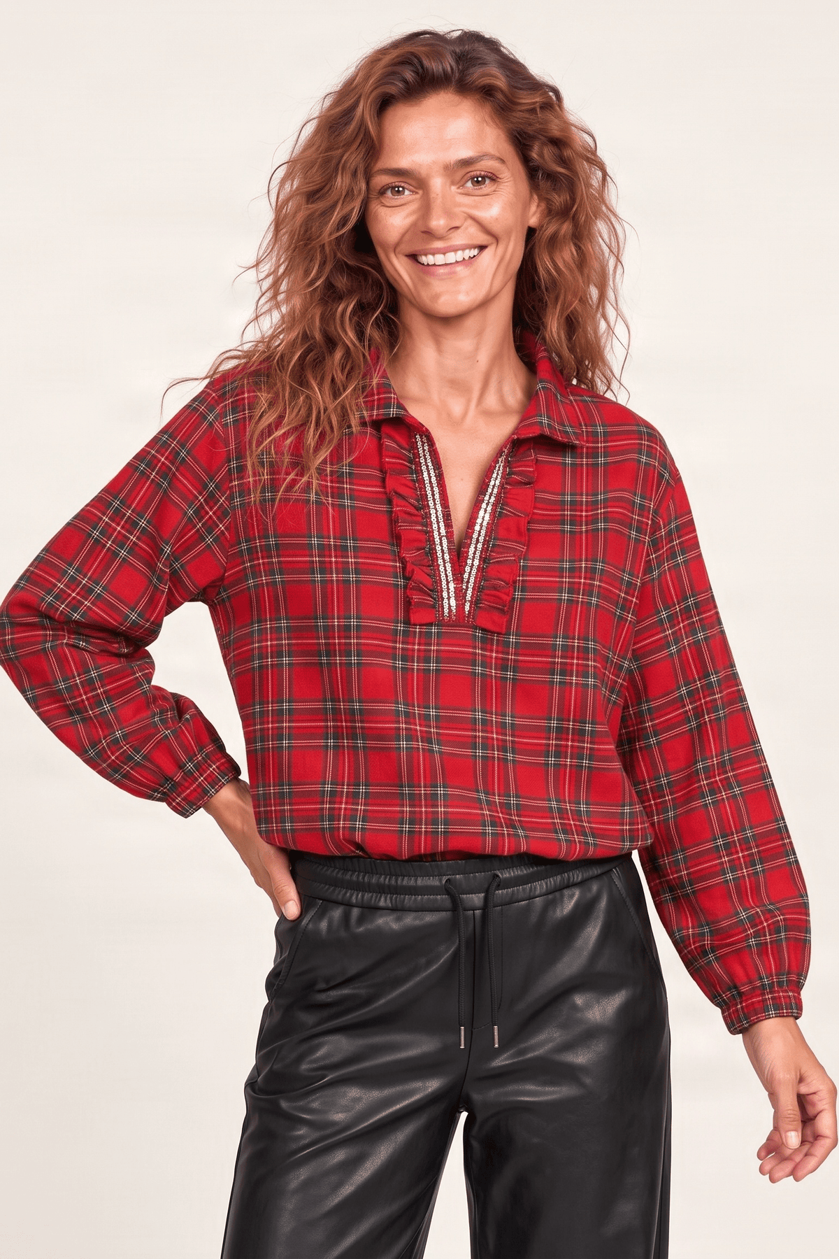 Camisa tartan rojo con strass y cordon Lolitas&L - lolitasyl.com