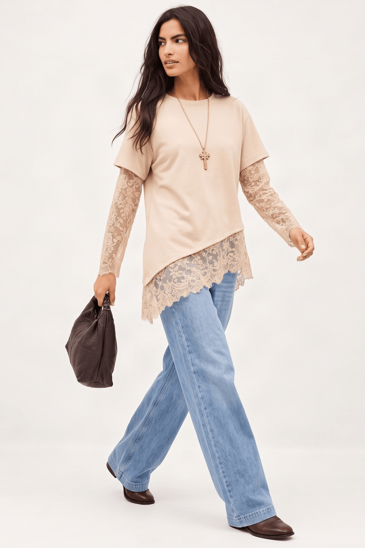 Camiseta Asimétrica Color Beige con Encaje y Puntillas – Lolitas&L - lolitasyl.com