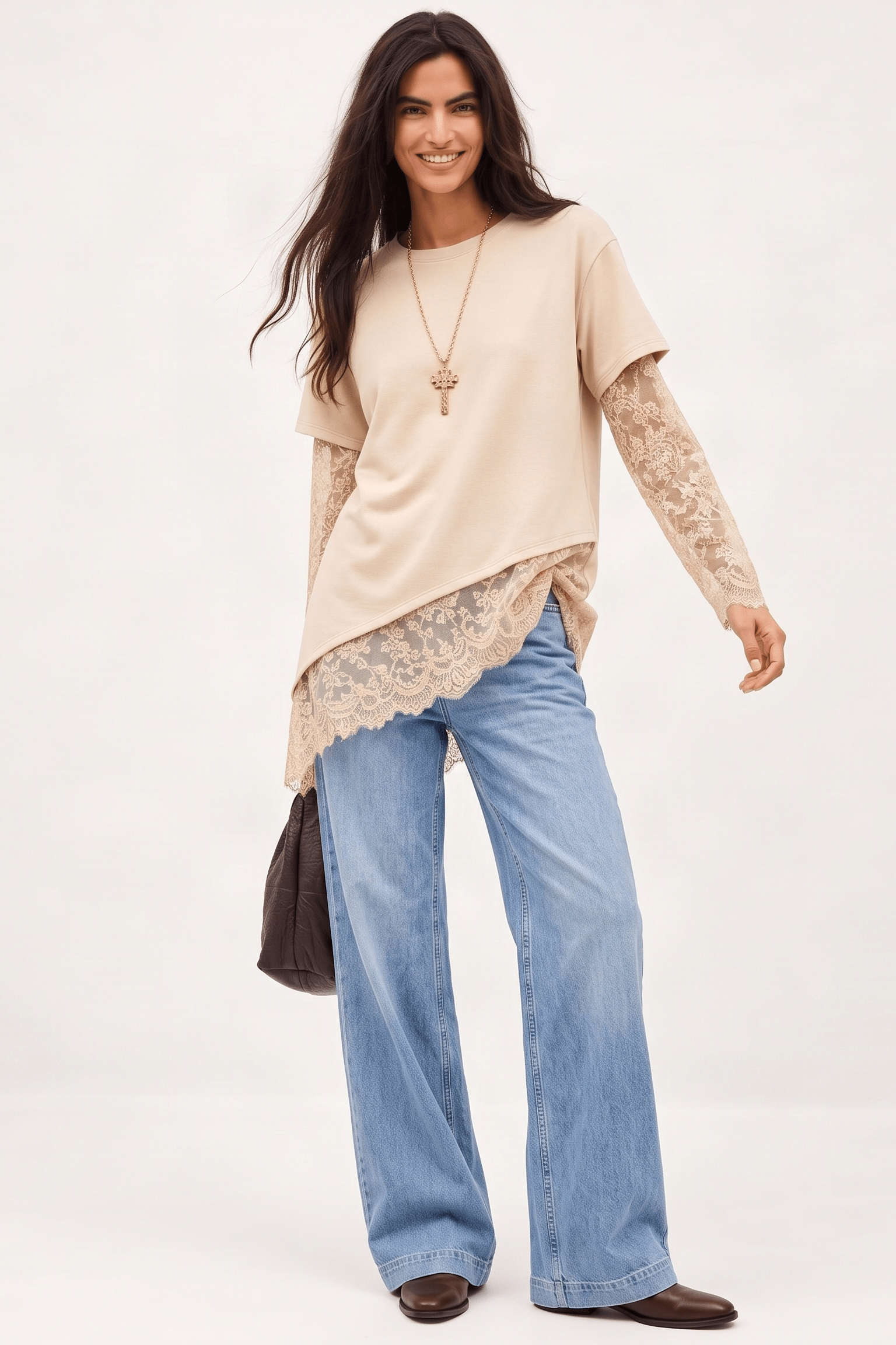 Camiseta Asimétrica Color Beige con Encaje y Puntillas – Lolitas&L - lolitasyl.com