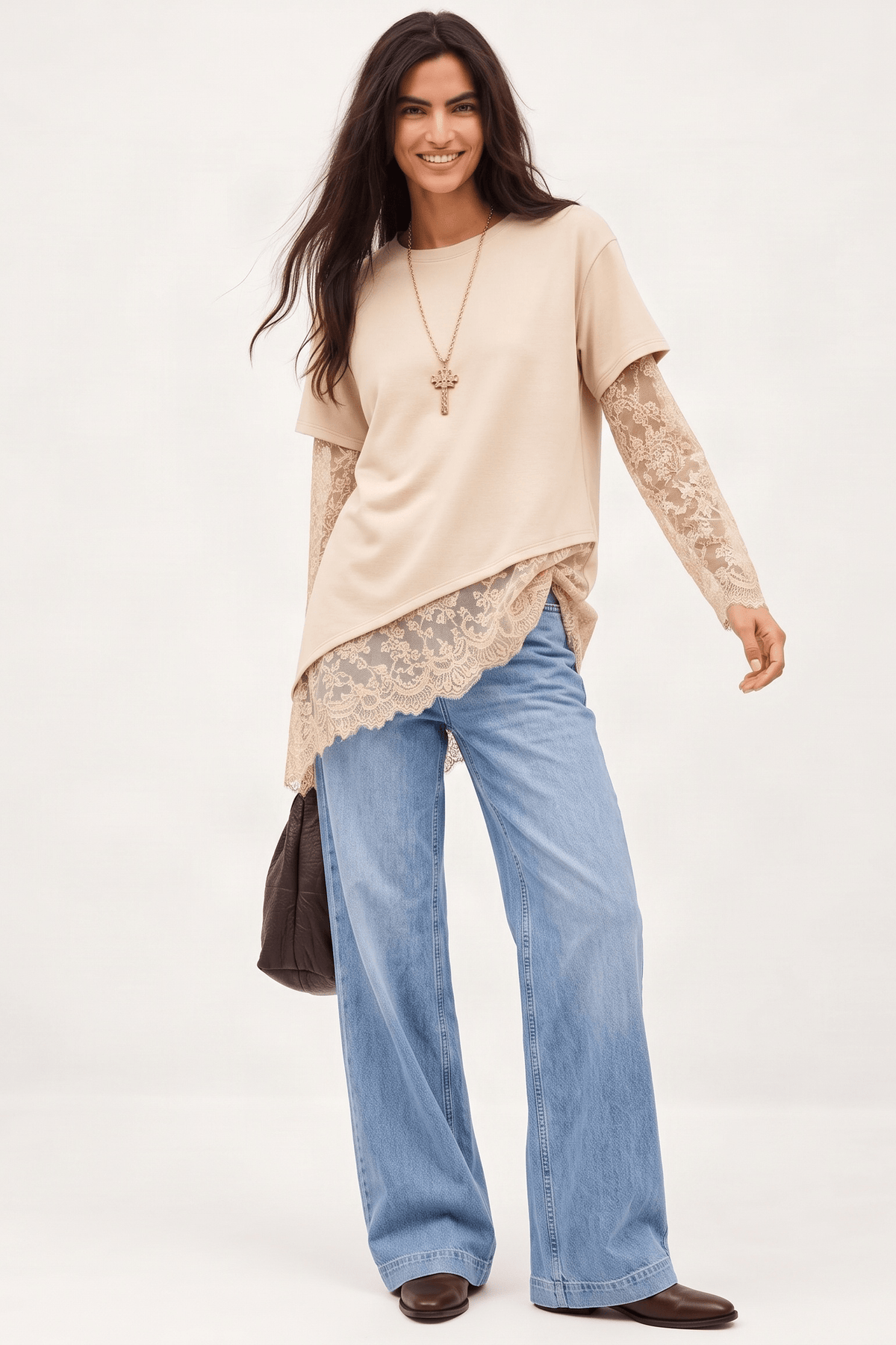 Camiseta Asimétrica Color Beige con Encaje y Puntillas – Lolitas&L - lolitasyl.com