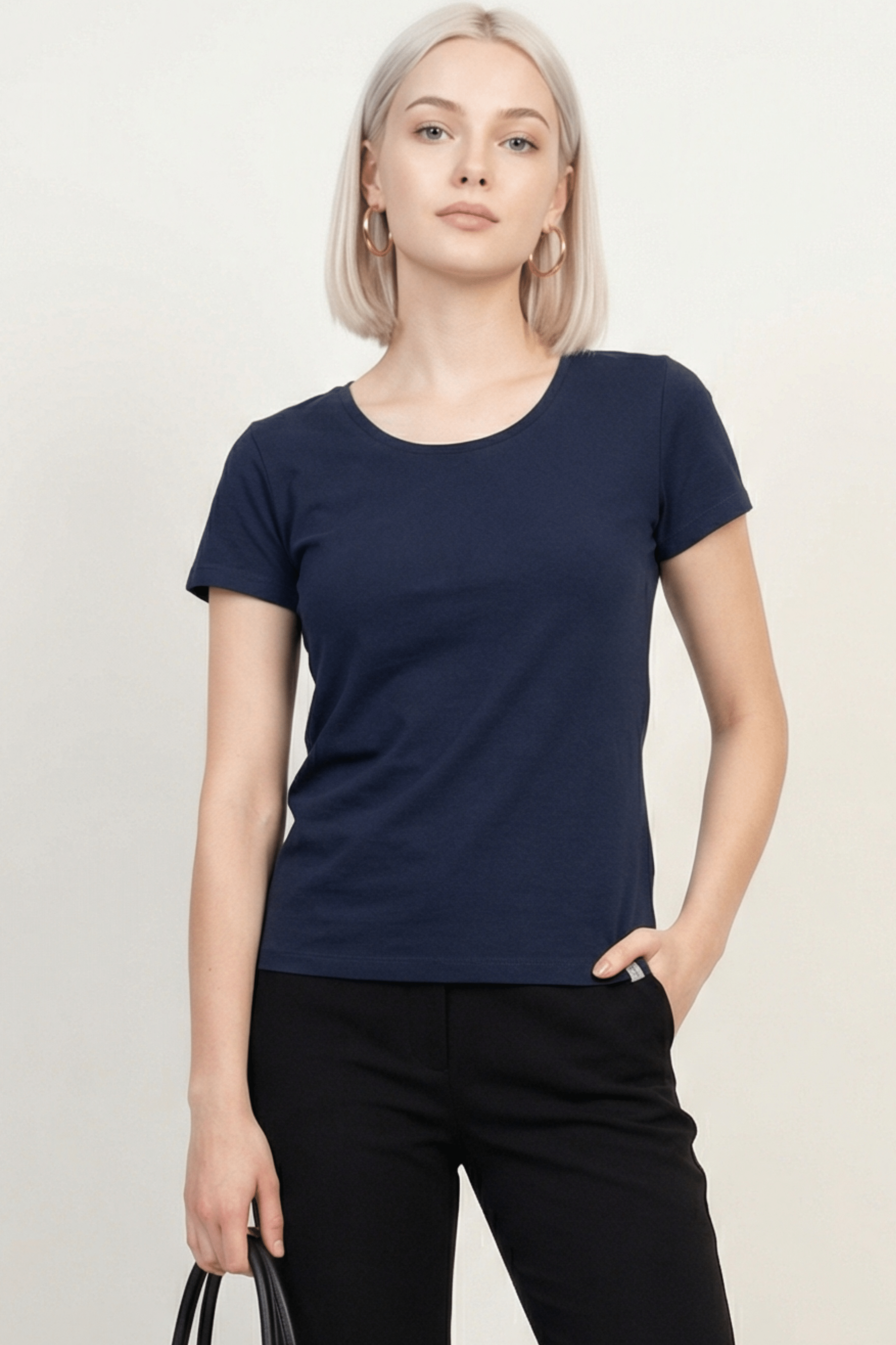 Camiseta azul basica con escote collar y manga corta Lolitas&L - lolitasyl.com