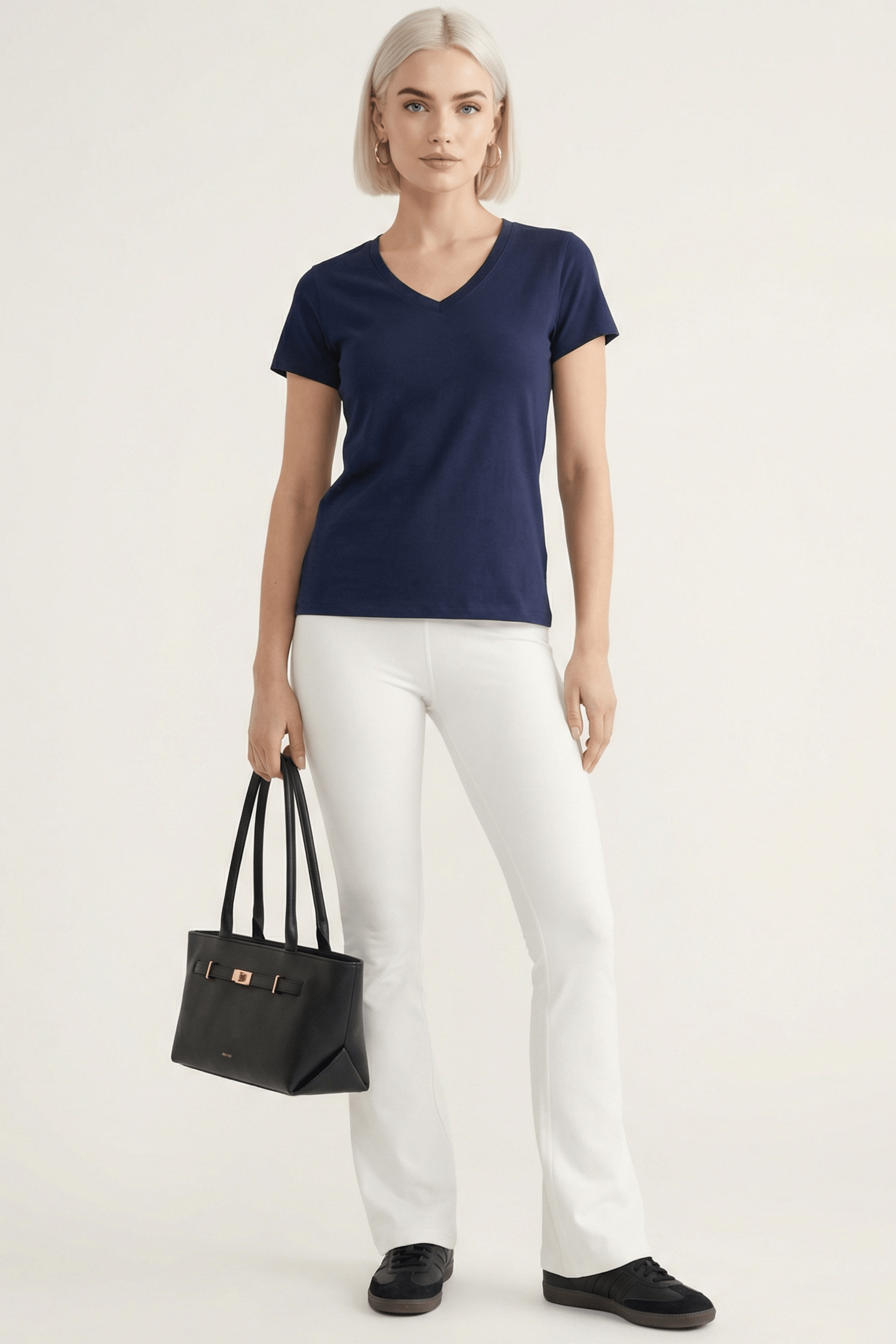 Camiseta azul basica con escote pico y manga corta Lolitas&L - lolitasyl.com