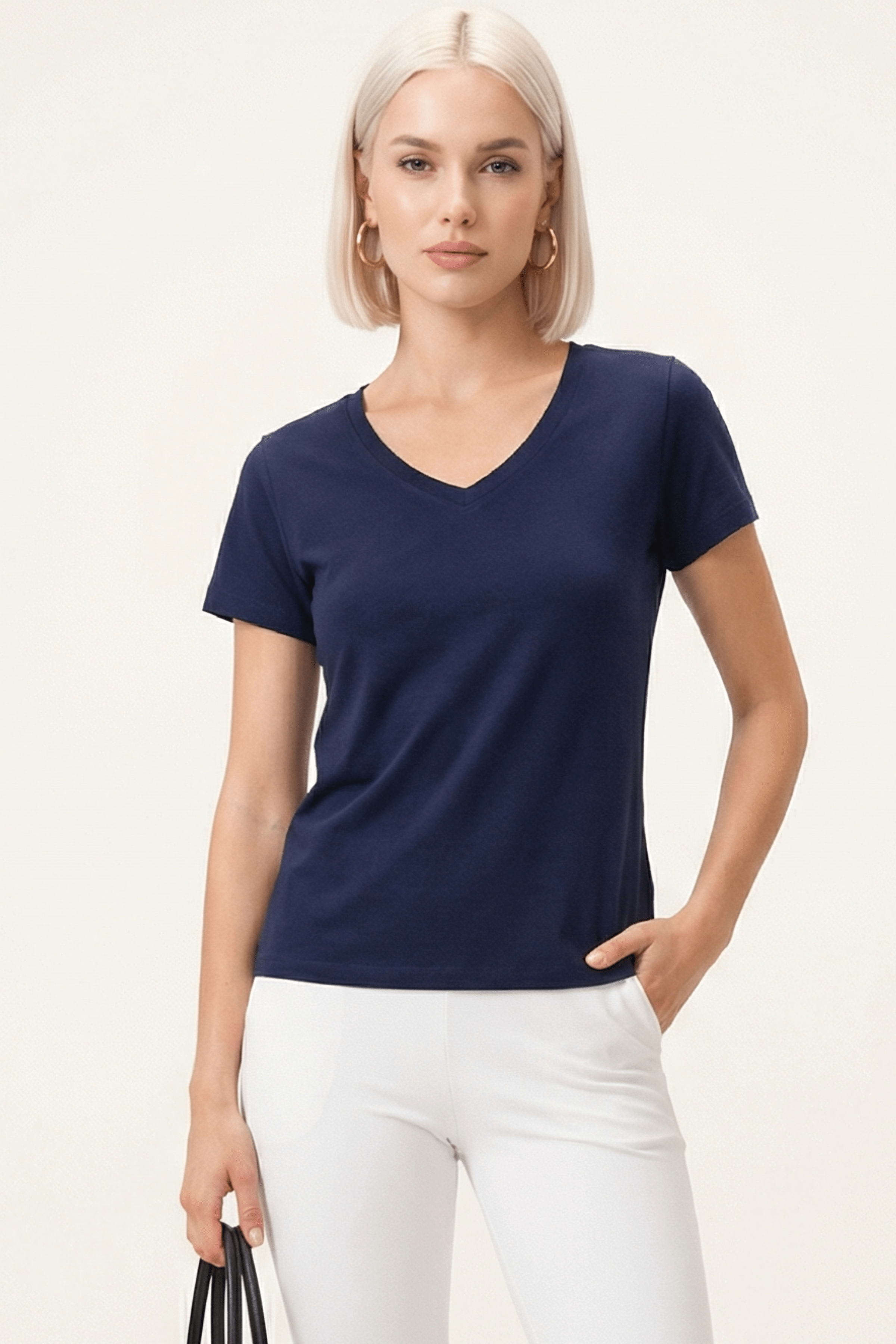 Camiseta azul basica con escote pico y manga corta Lolitas&L - lolitasyl.com