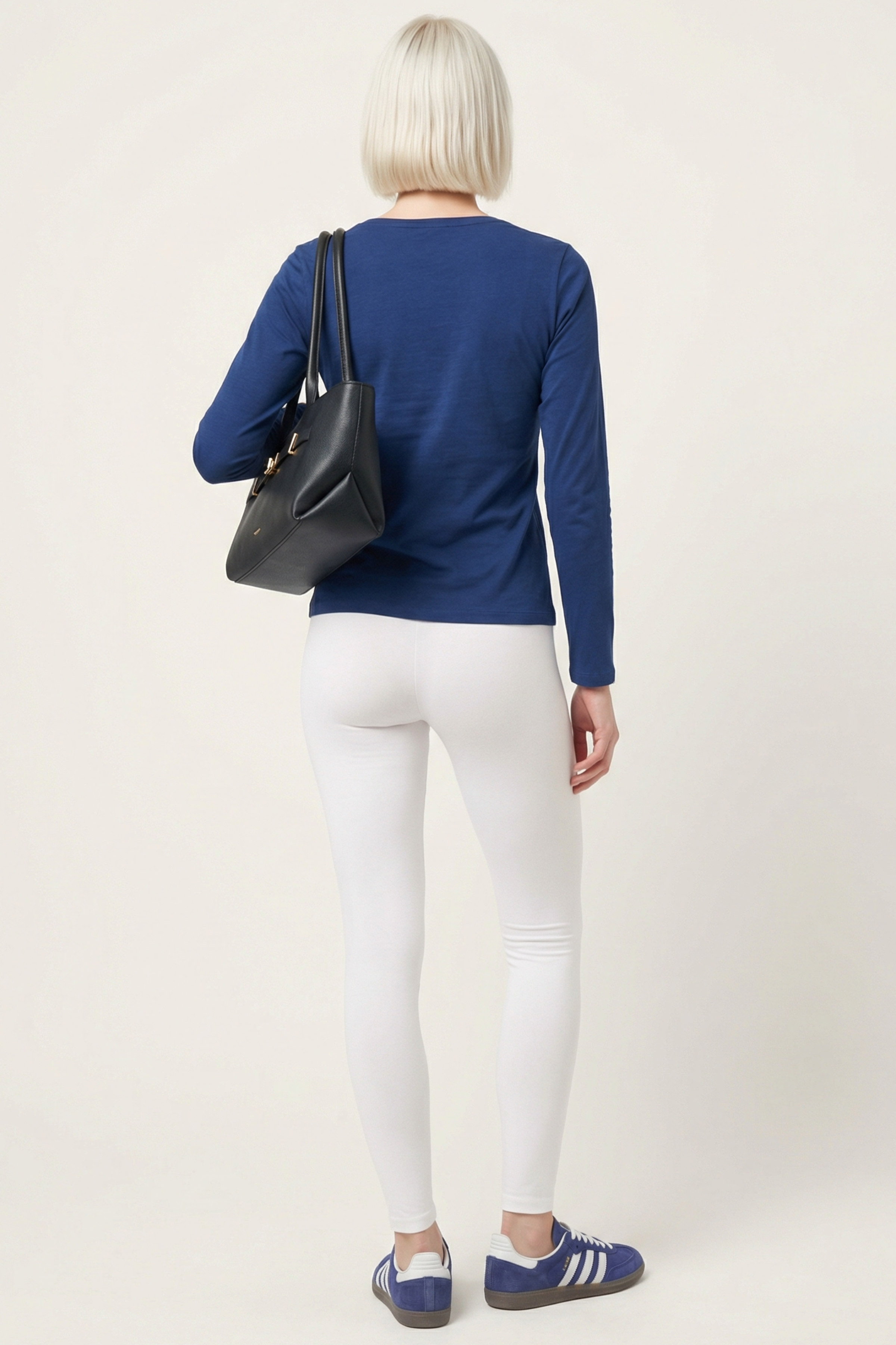 Camiseta azul basica con escote collar y manga larga Lolitas&L