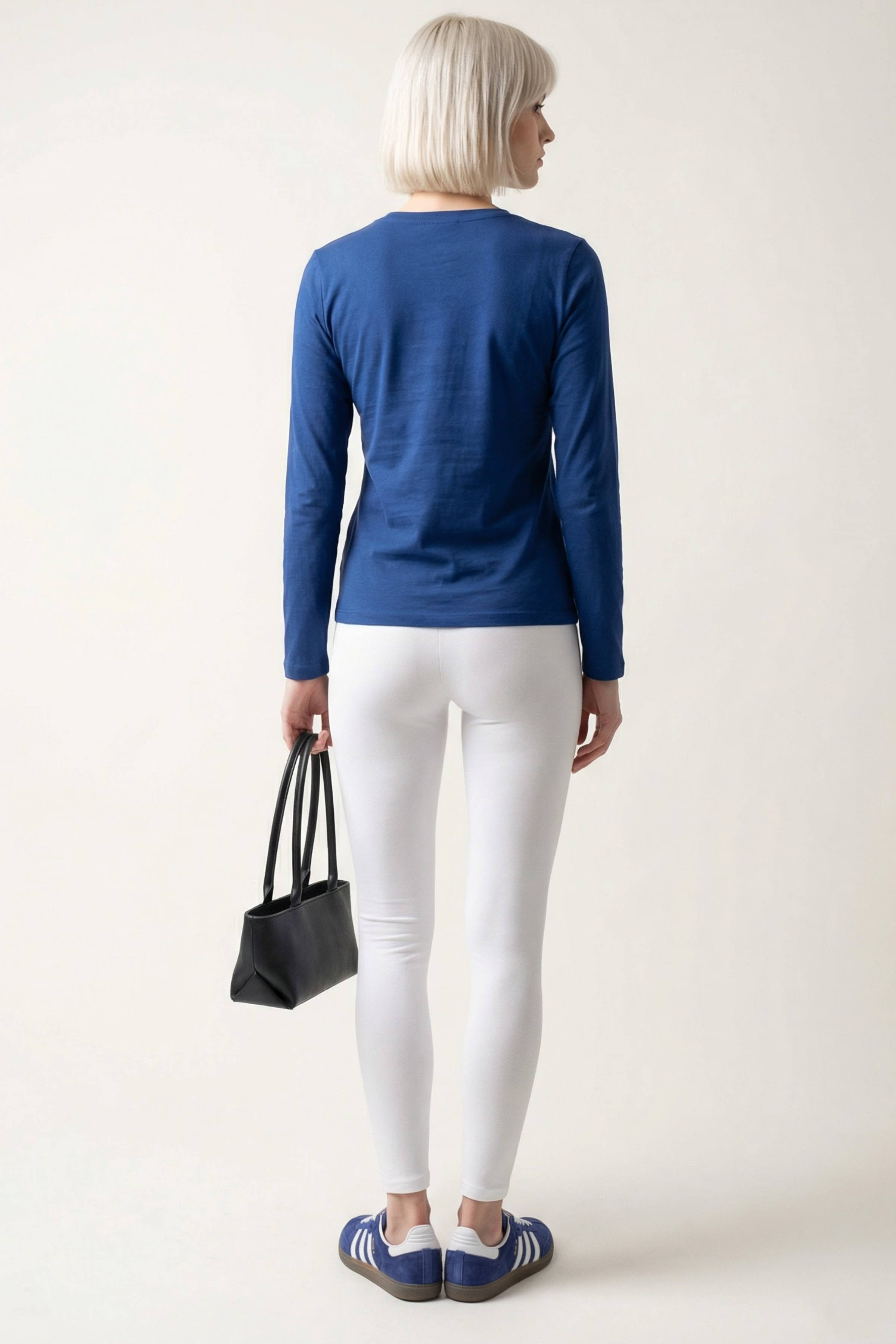 Camiseta azul basica con escote pico y manga larga Lolitas&L