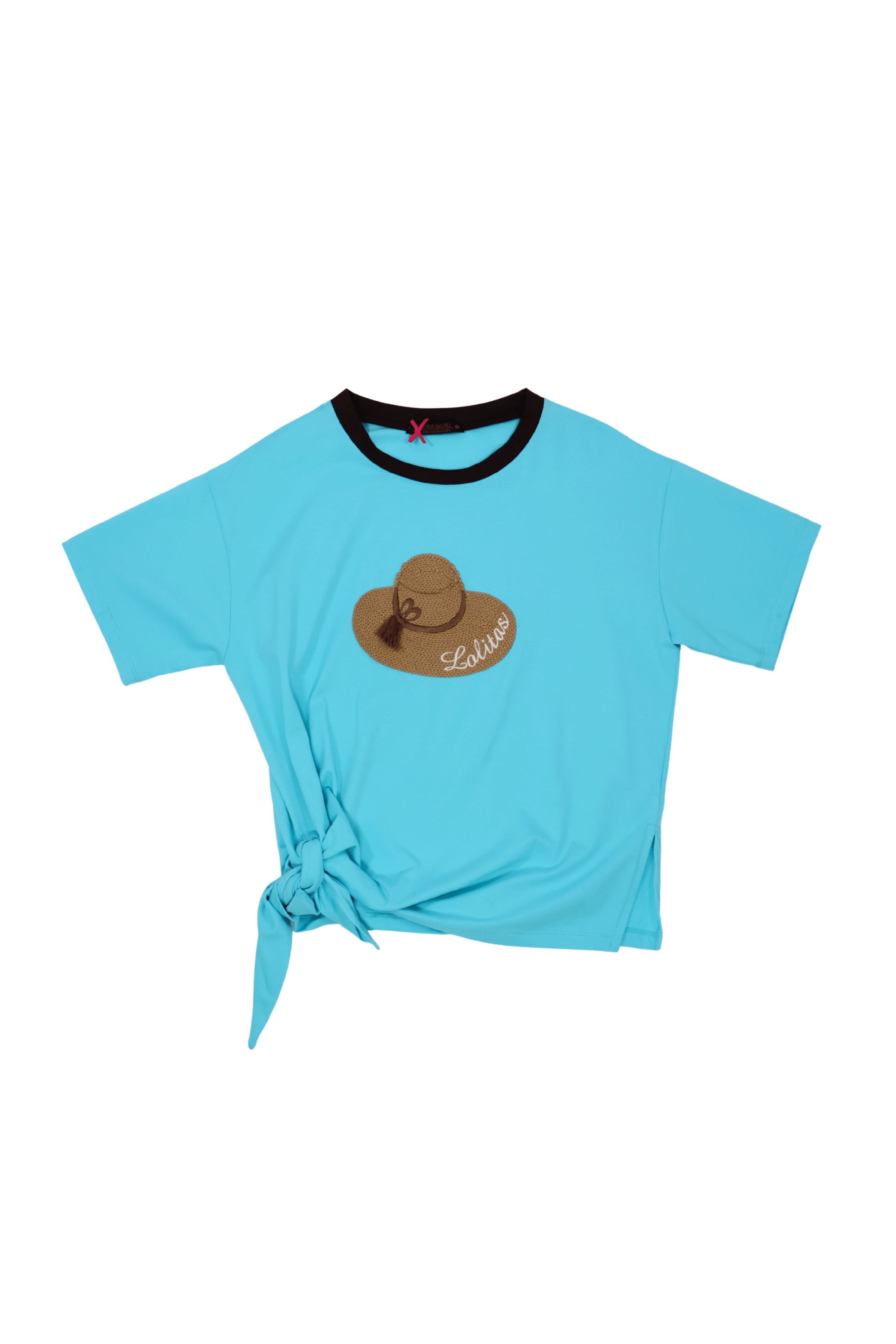 Camiseta azul celeste bordado sombrero anudada en la cintura Lolitas&L - lolitasyl.com