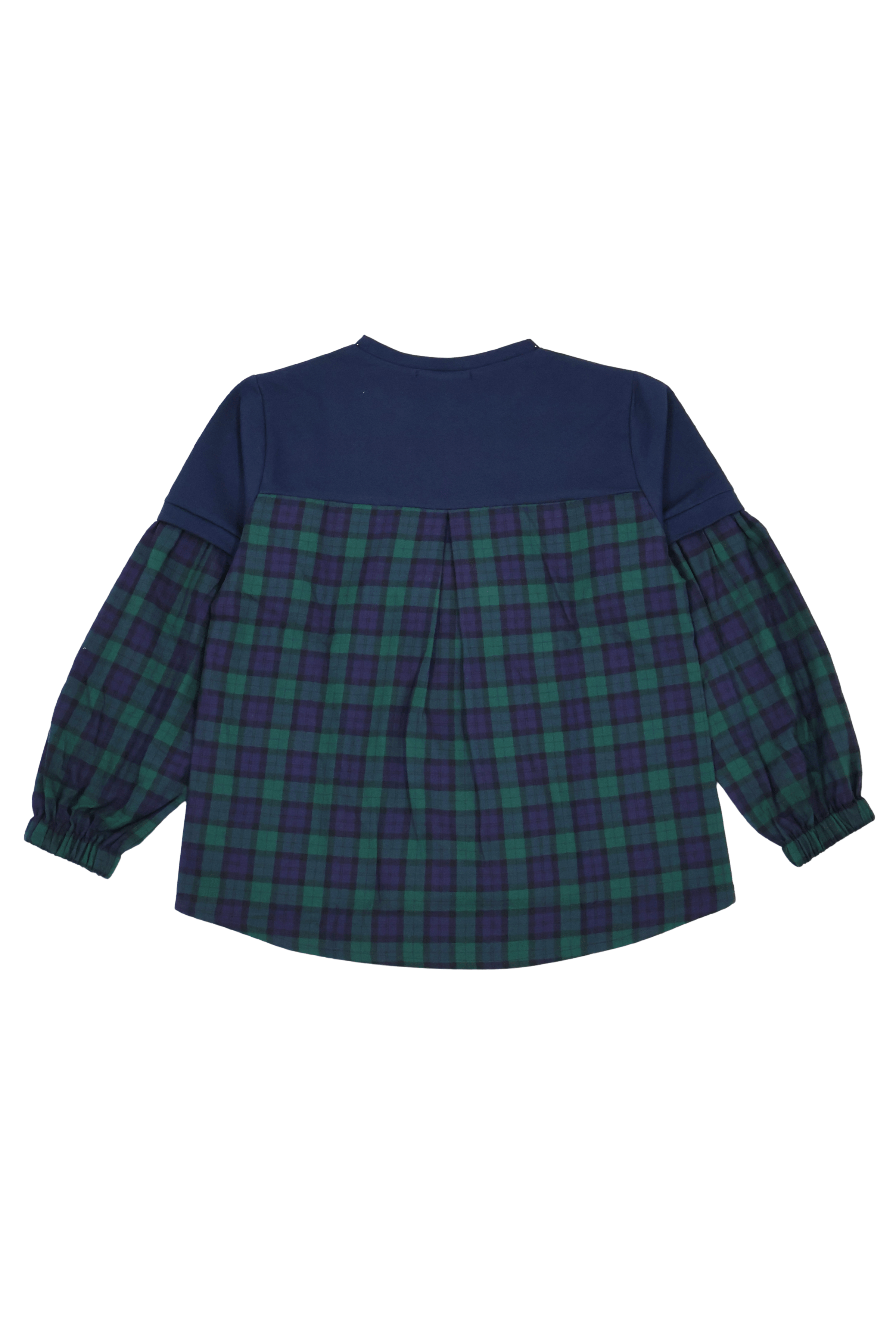 Camiseta azul con cuadro escoces verde bordado zapatillas Lolitas&L - lolitasyl.com