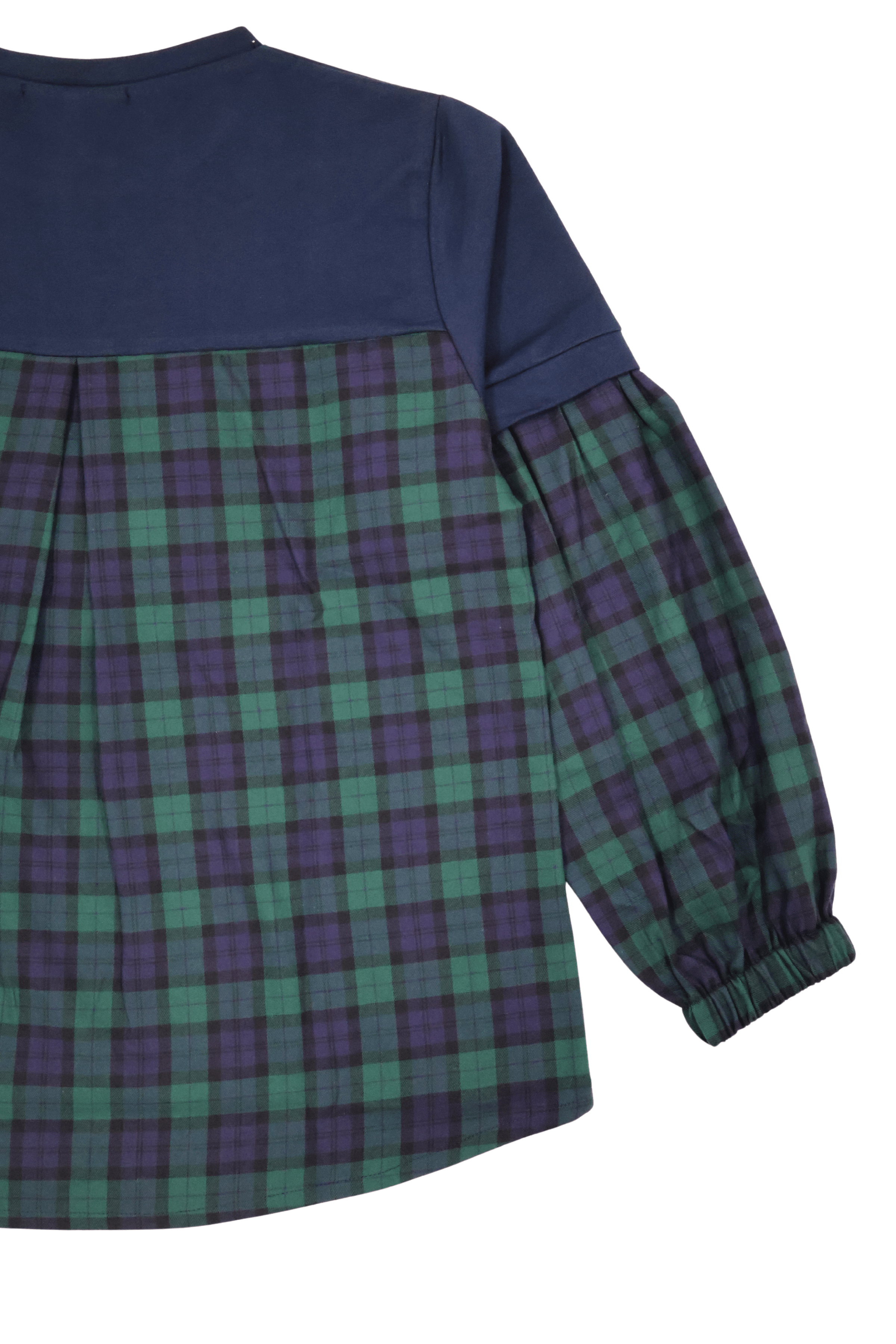 Camiseta azul con cuadro escoces verde bordado zapatillas Lolitas&L - lolitasyl.com