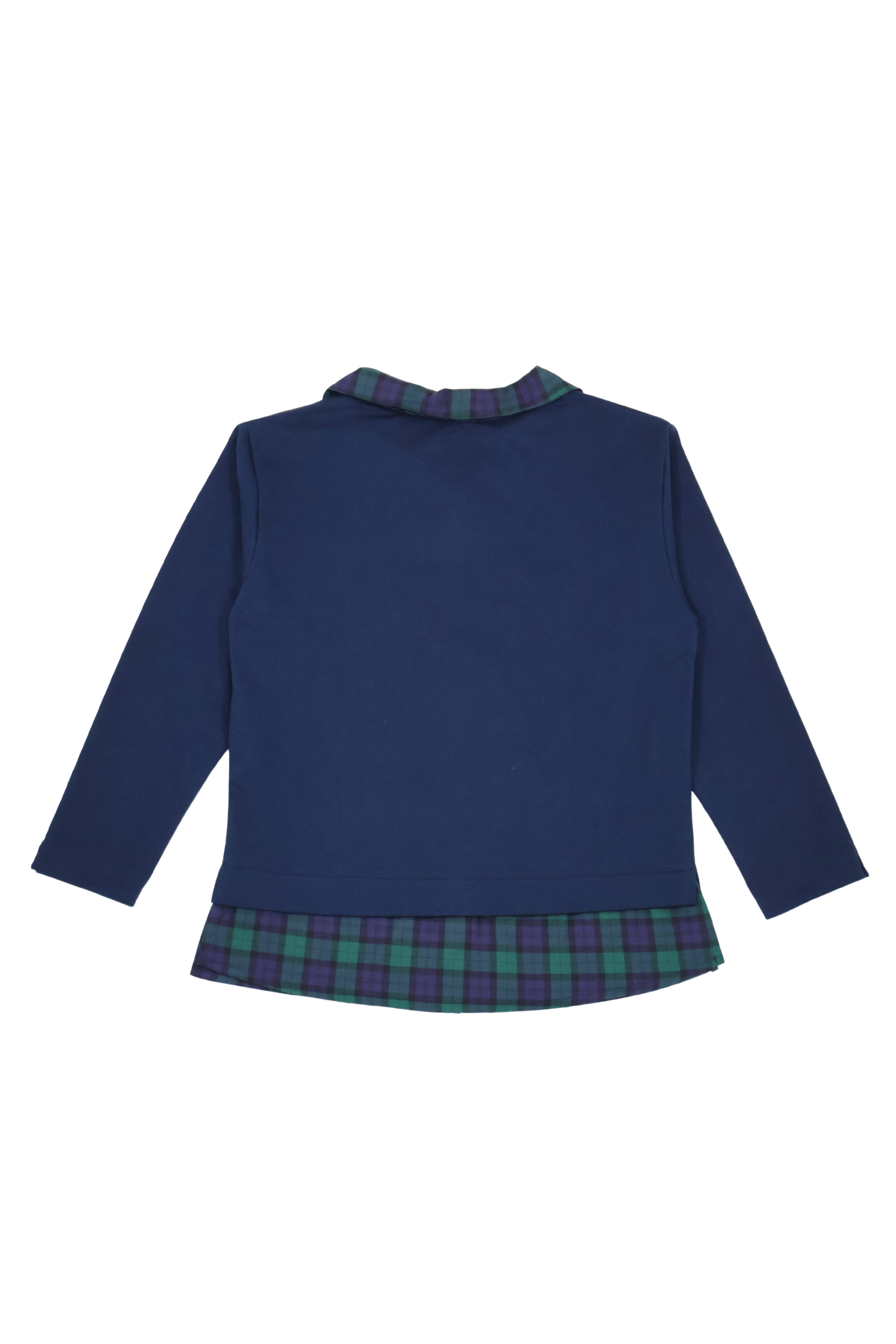 Camiseta azul con cuadro escoces verde y bordado osito Lolitas&L - lolitasyl.com