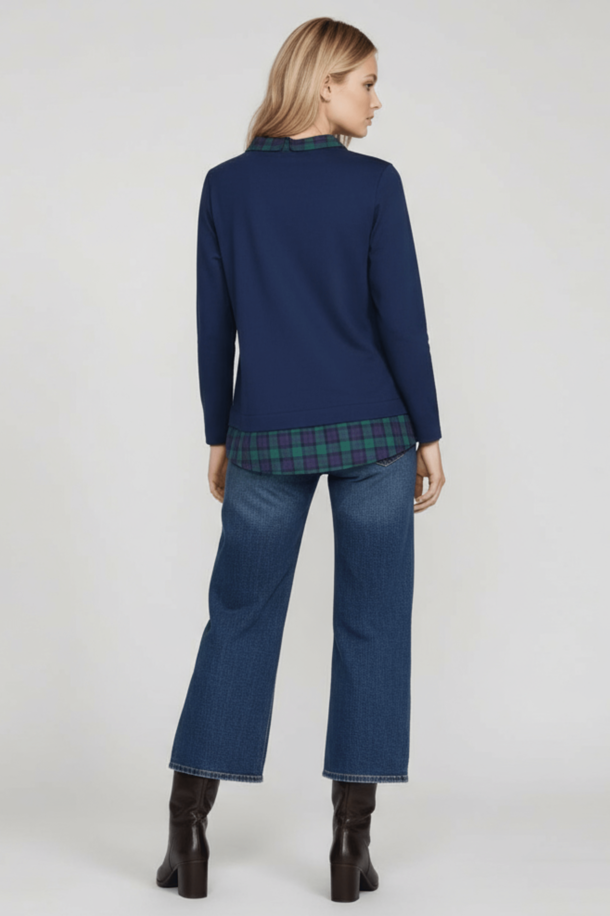 Camiseta azul con cuadro escoces verde y bordado osito Lolitas&L - lolitasyl.com