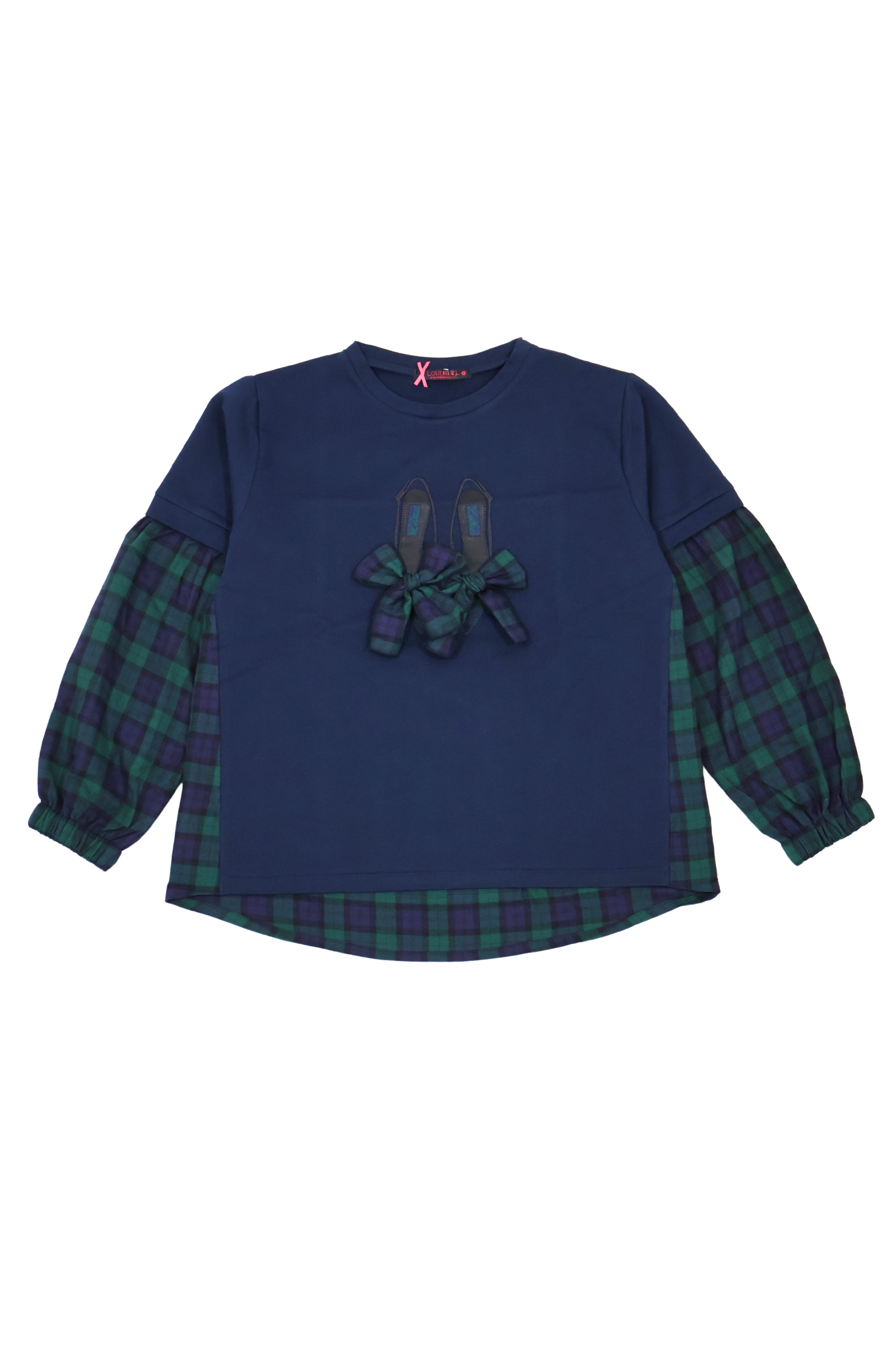 Camiseta azul con cuadro escoces verde bordado zapatillas Lolitas&L