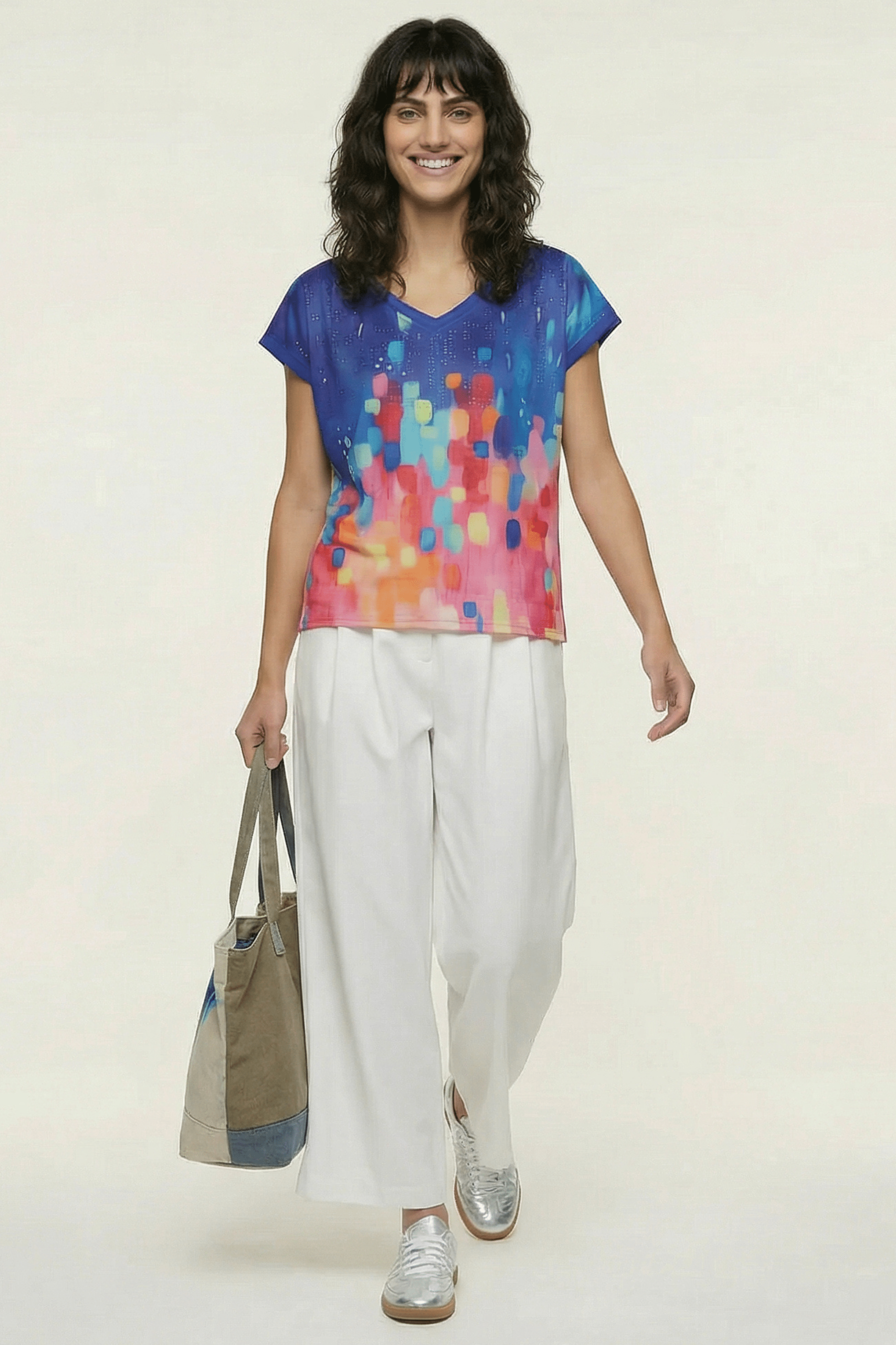 Camiseta azul estampado pintura multicolor con strass Lolitas&L - lolitasyl.com