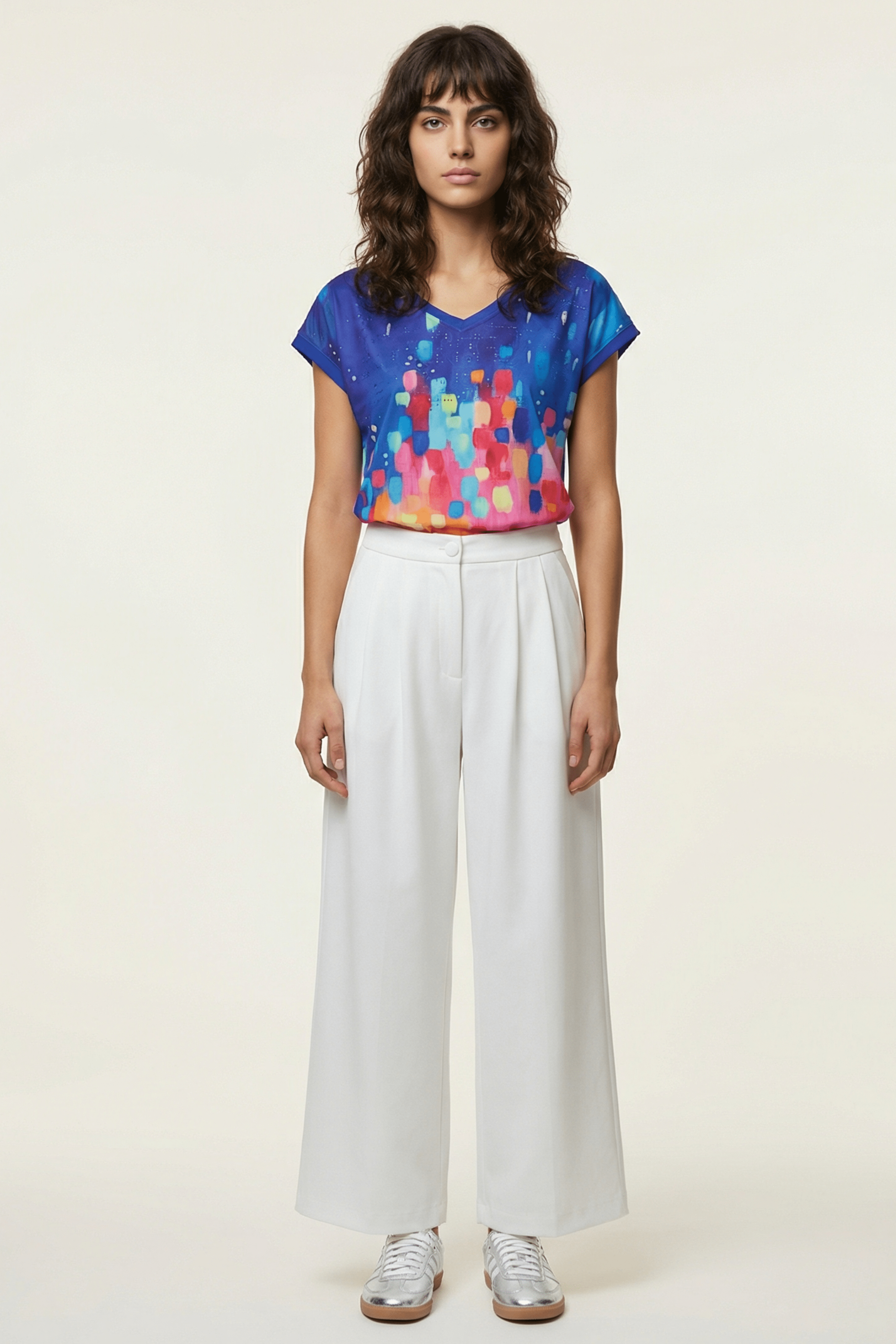 Camiseta azul estampado pintura multicolor con strass Lolitas&L - lolitasyl.com