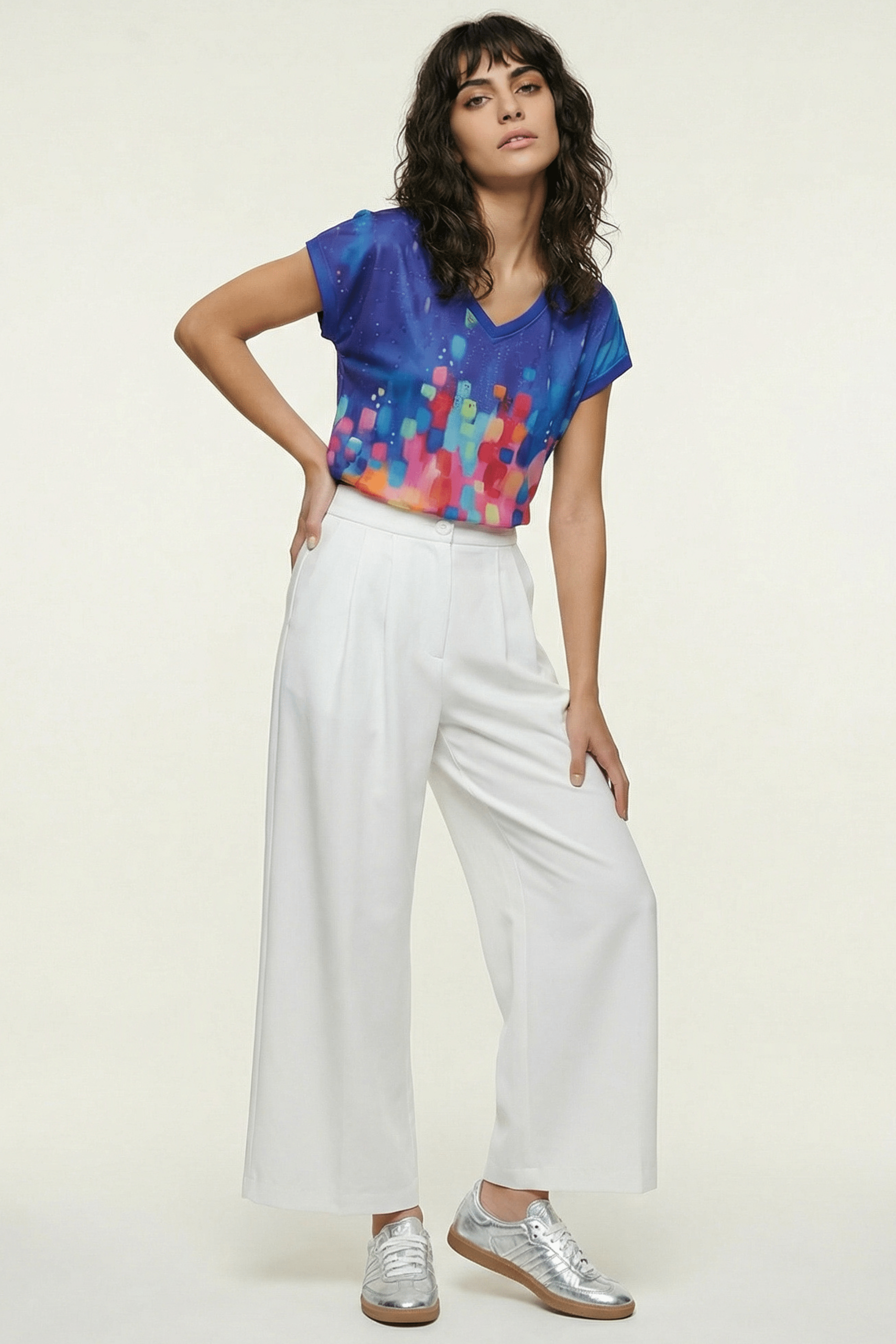 Camiseta azul estampado pintura multicolor con strass Lolitas&L - lolitasyl.com