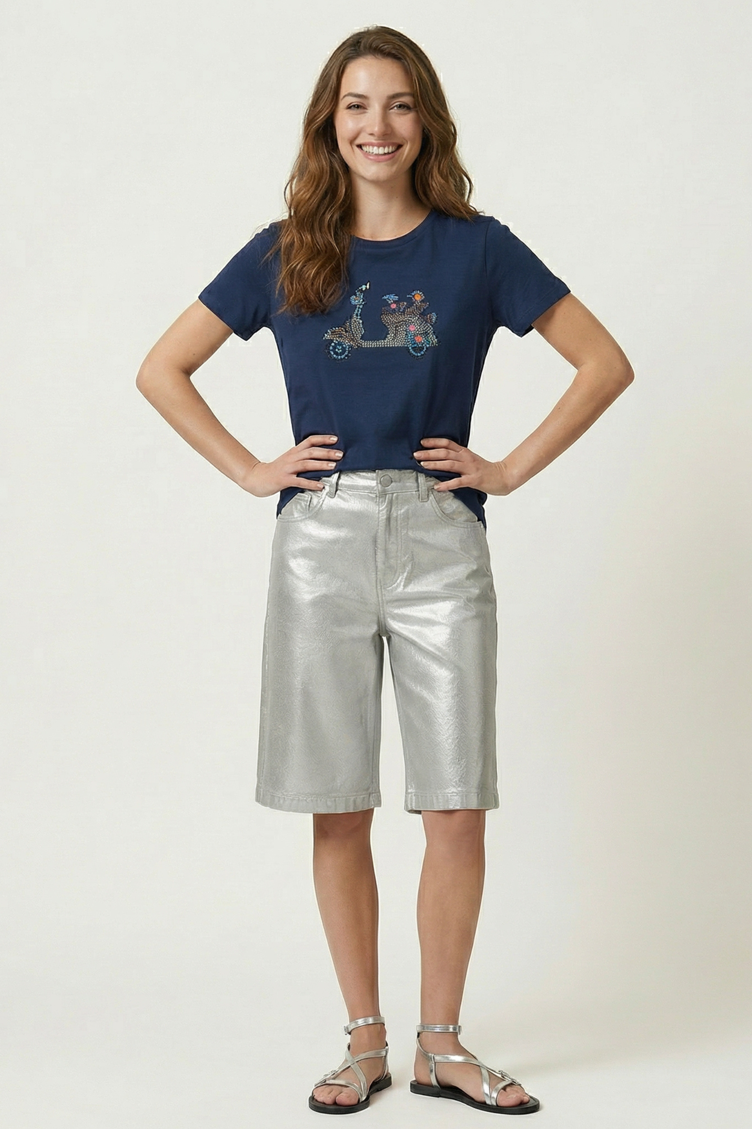 Camiseta azul con strass moto vespa Lolitas&L