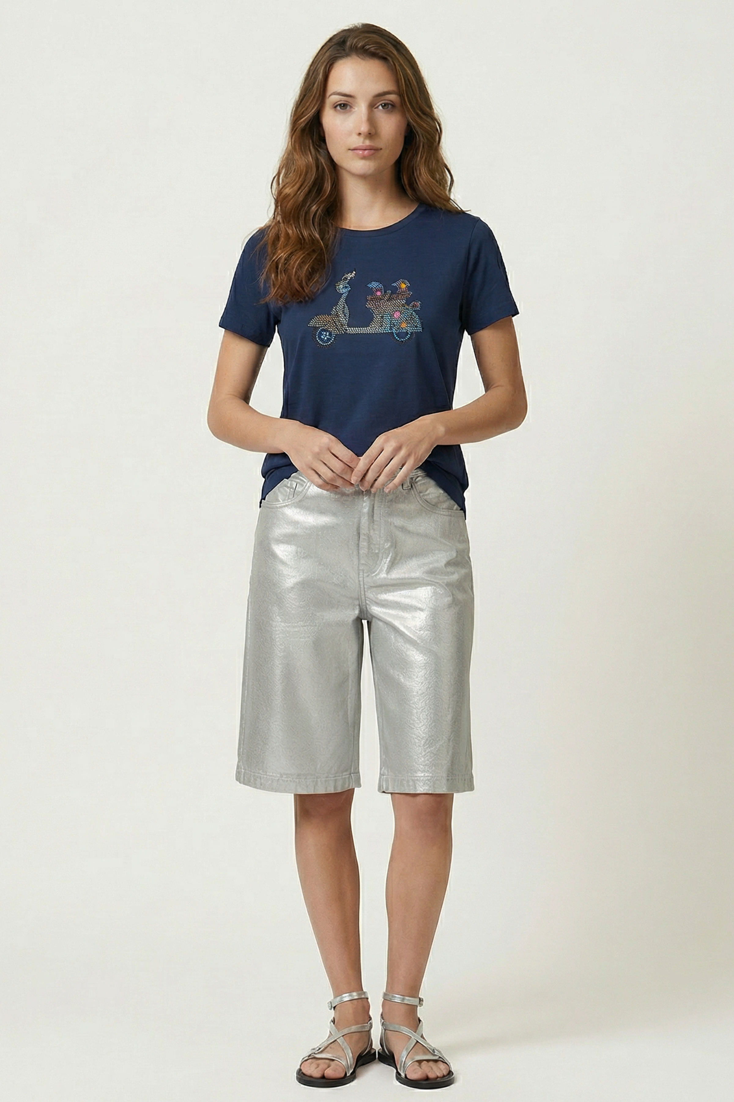 Camiseta azul con strass moto vespa Lolitas&L