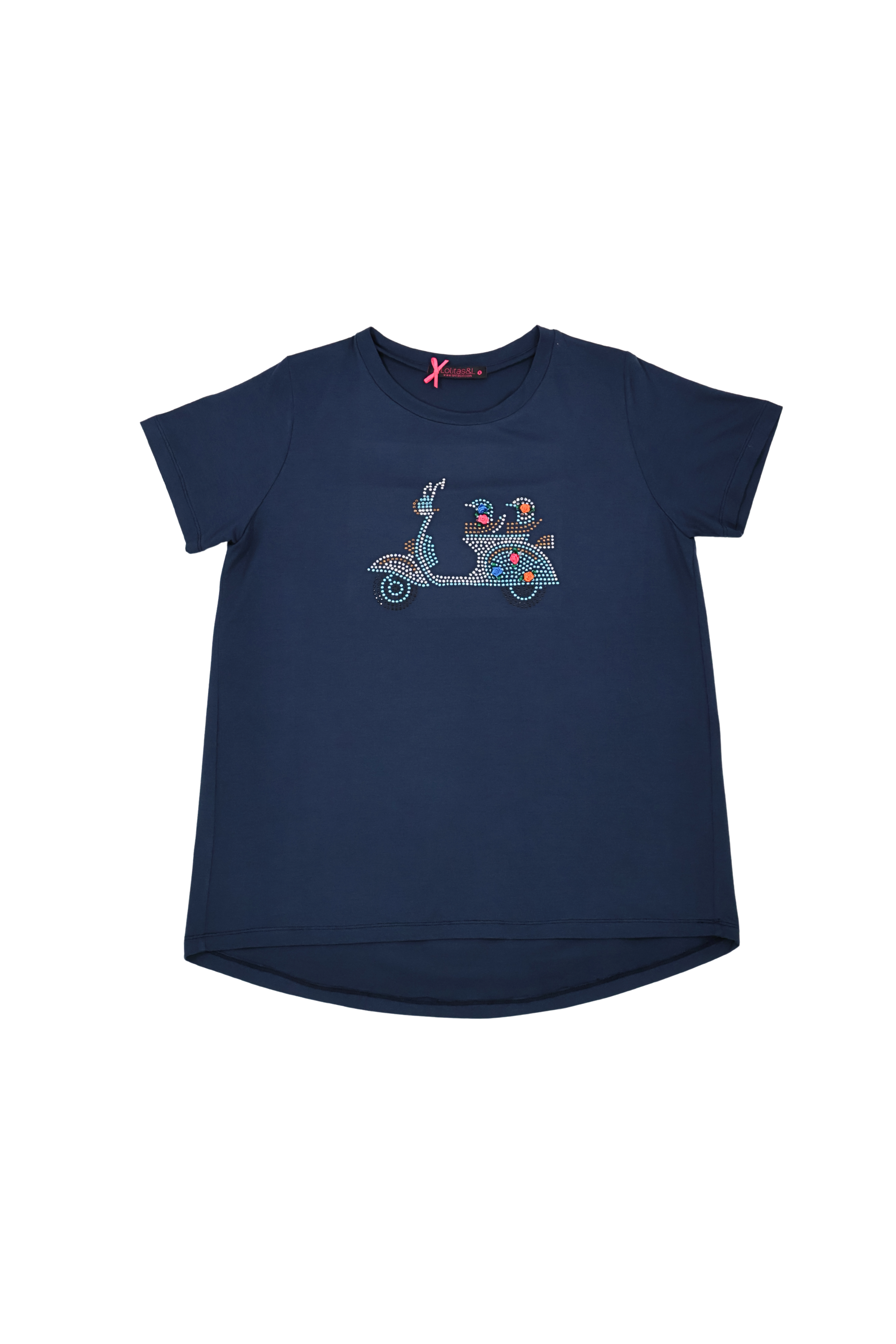 Camiseta azul con strass moto vespa Lolitas&L