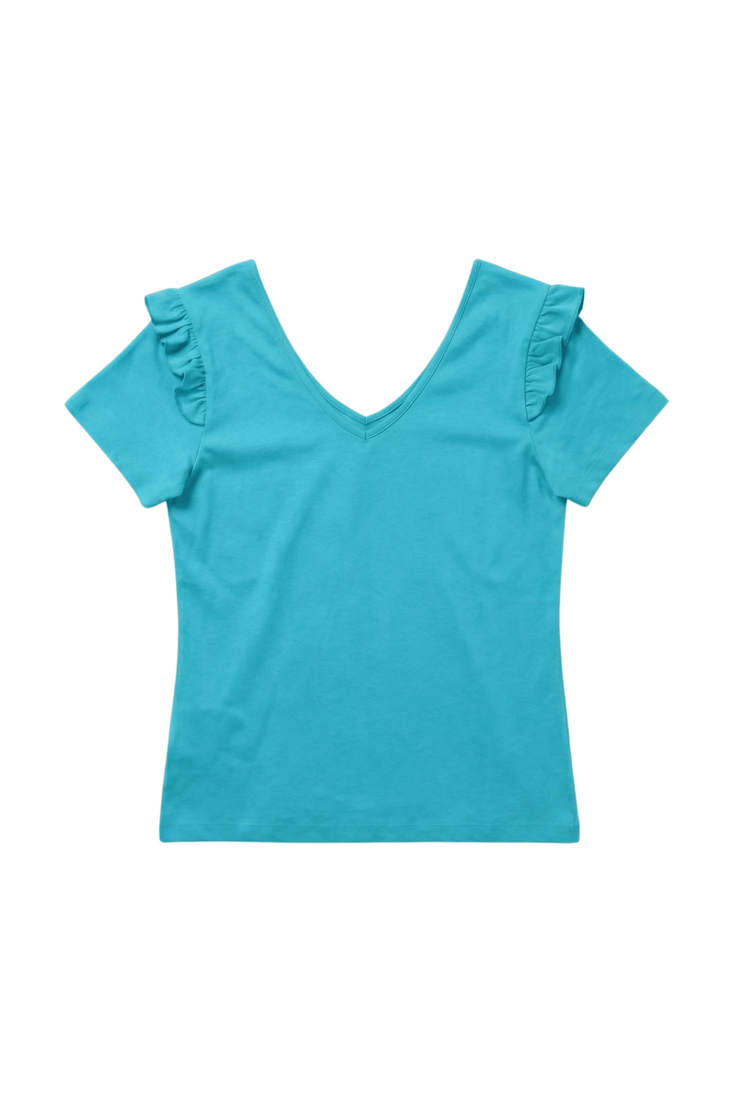 Camiseta azul turquesa con volante en hombros Lolitas&L - lolitasyl.com