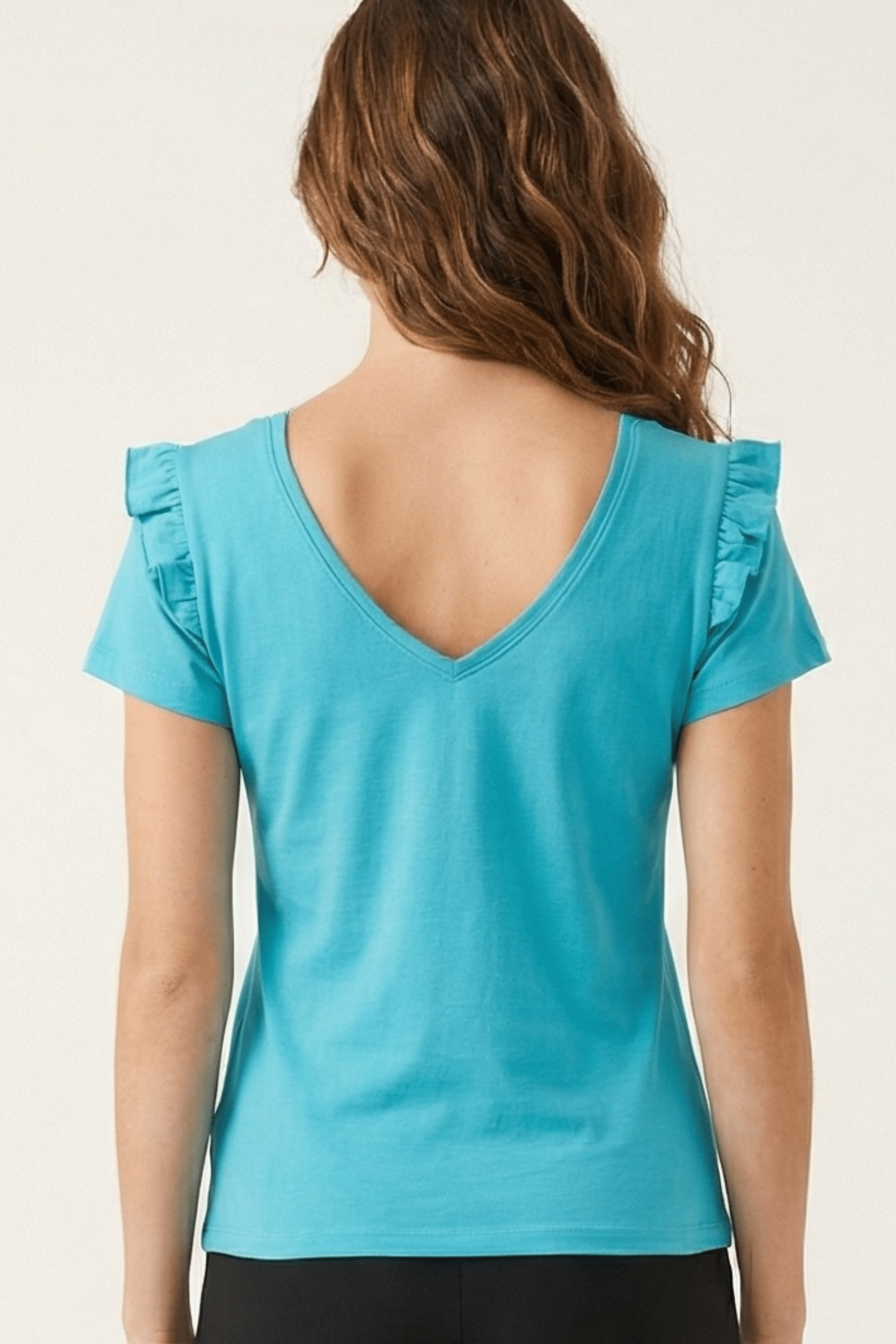 Camiseta azul turquesa con volante en hombros Lolitas&L - lolitasyl.com