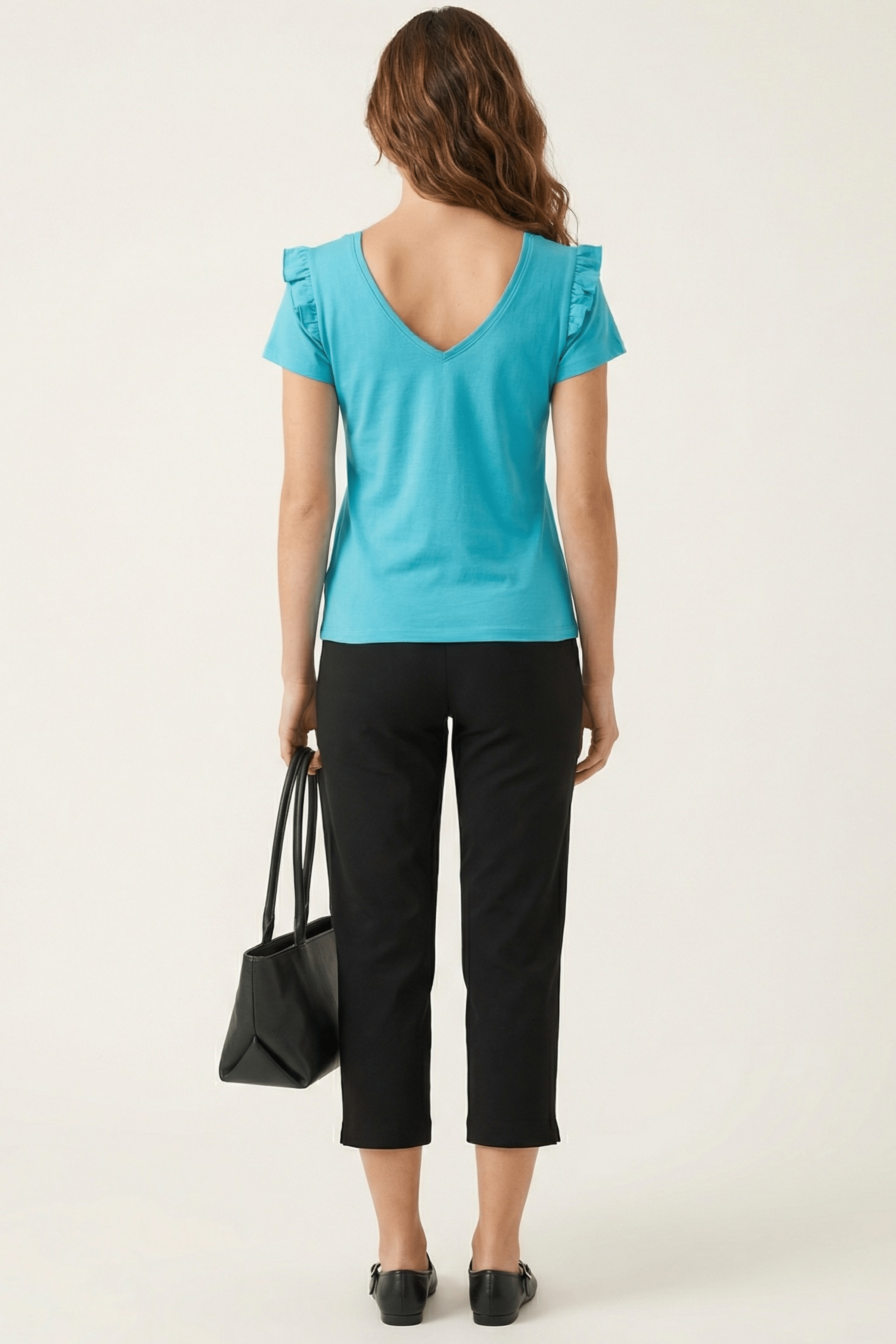 Camiseta azul turquesa con volante en hombros Lolitas&L - lolitasyl.com