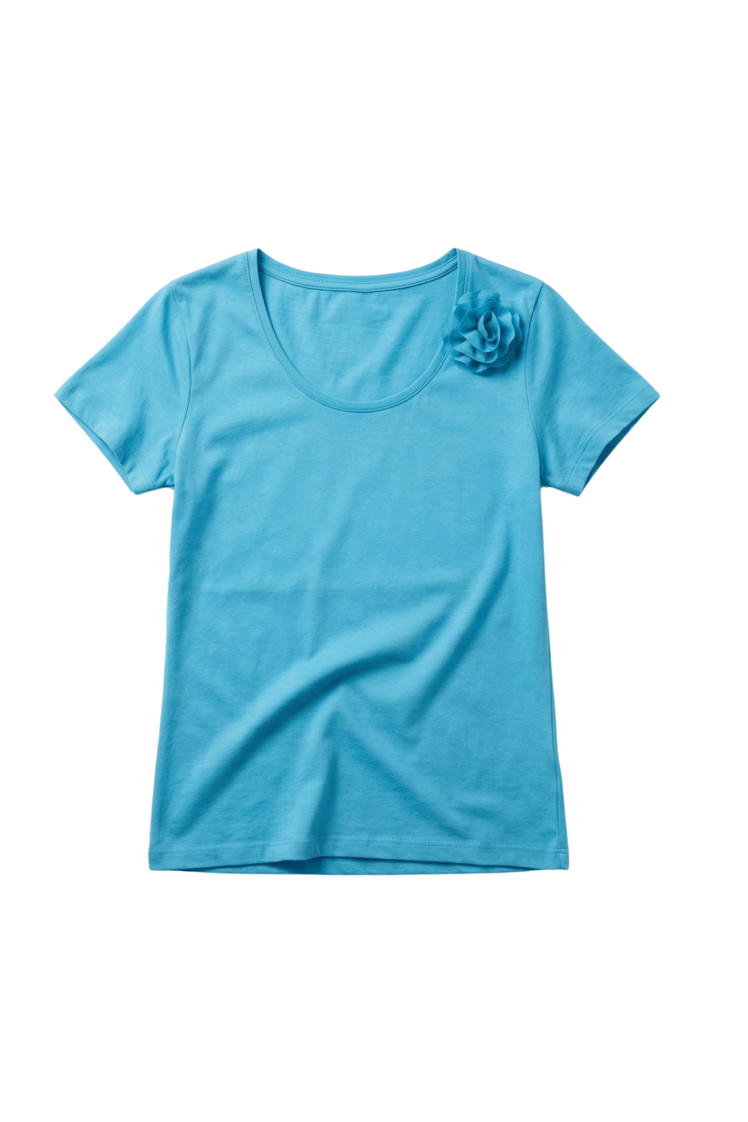 Camiseta azul turquesa escote redondo con flor Lolitas&L - lolitasyl.com