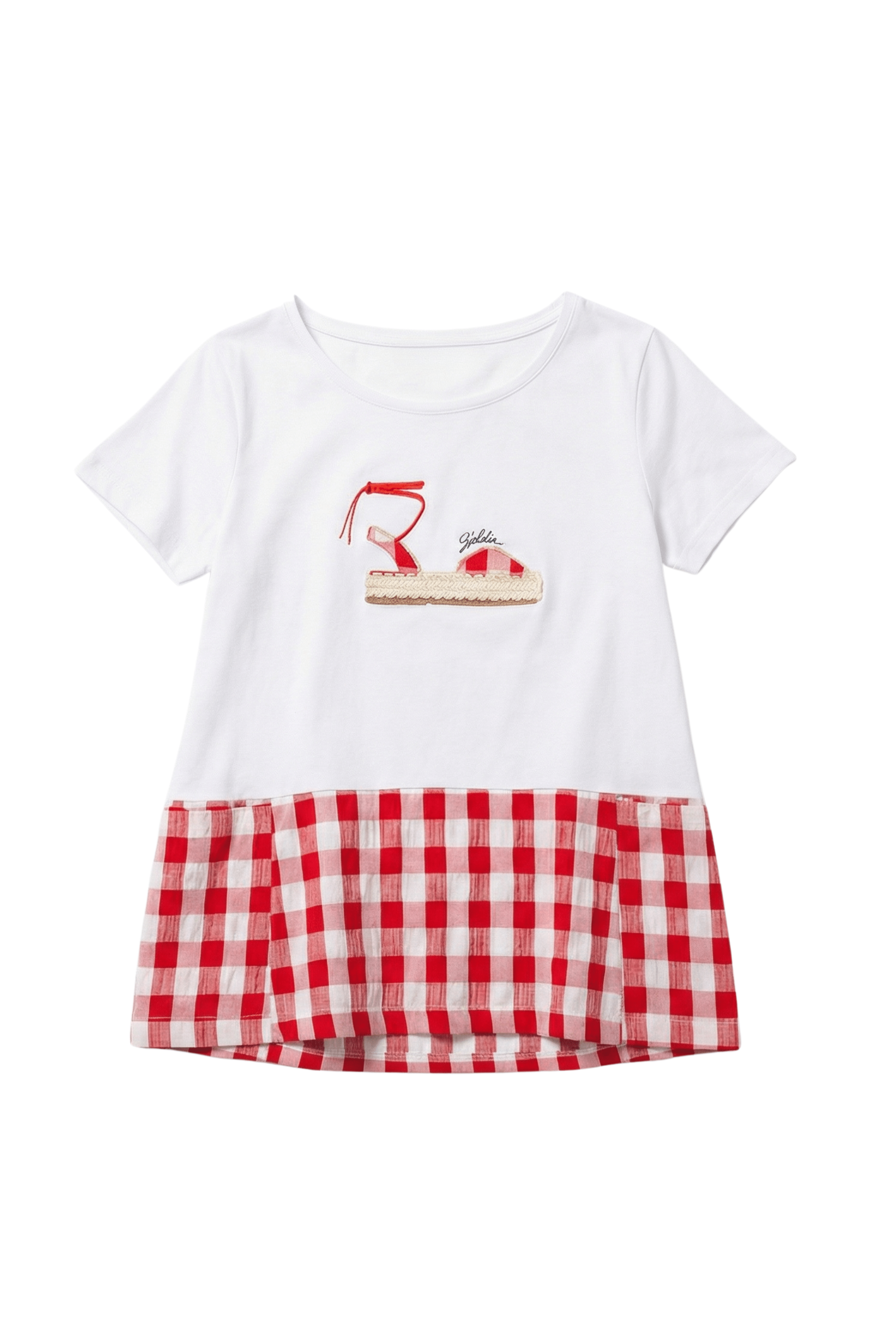 Camiseta blanca alpargata con cuadro vichy rojo Lolitas&L - lolitasyl.com