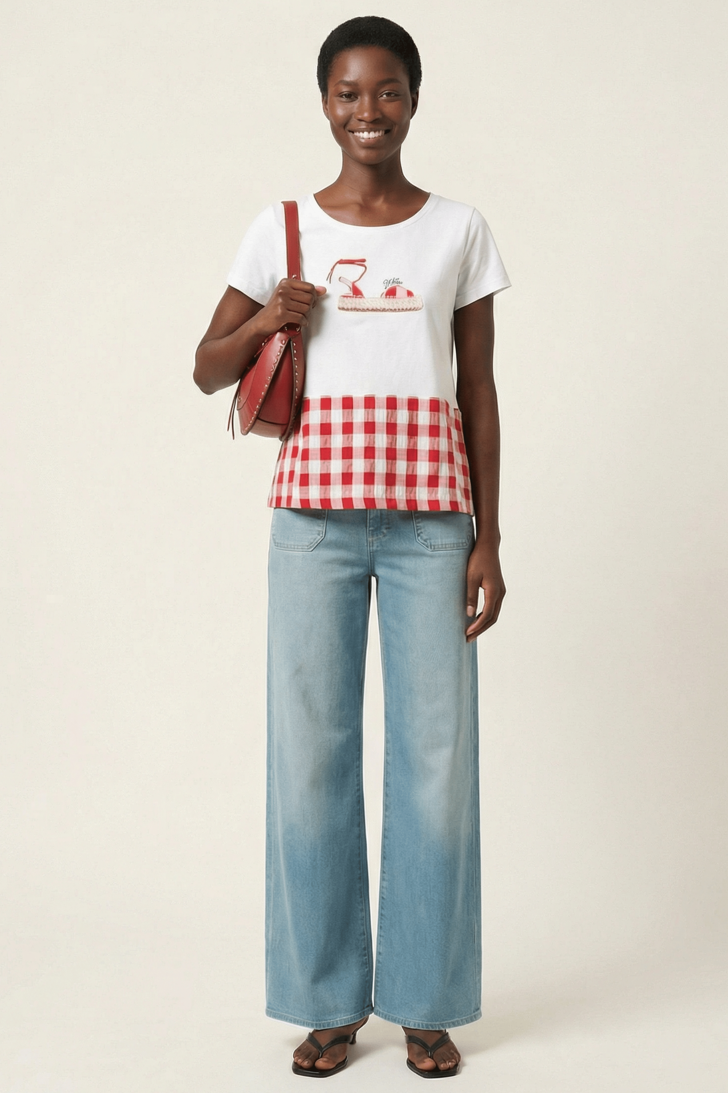 Camiseta blanca alpargata con cuadro vichy rojo Lolitas&L - lolitasyl.com