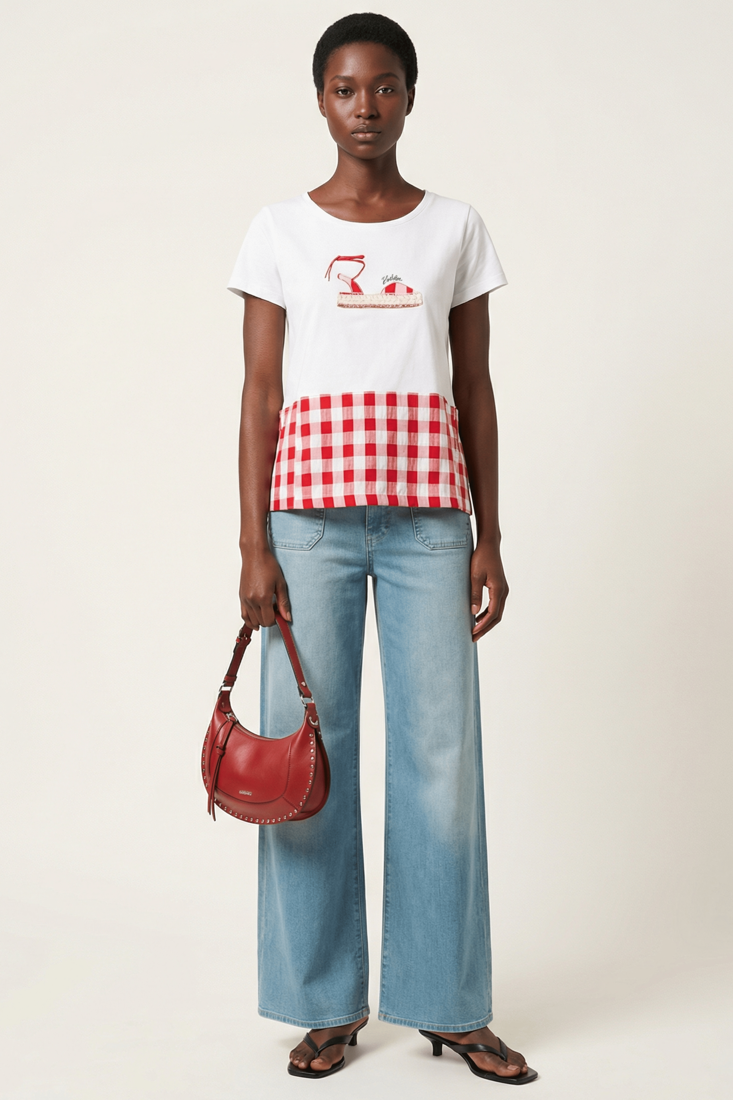 Camiseta blanca alpargata con cuadro vichy rojo Lolitas&L - lolitasyl.com