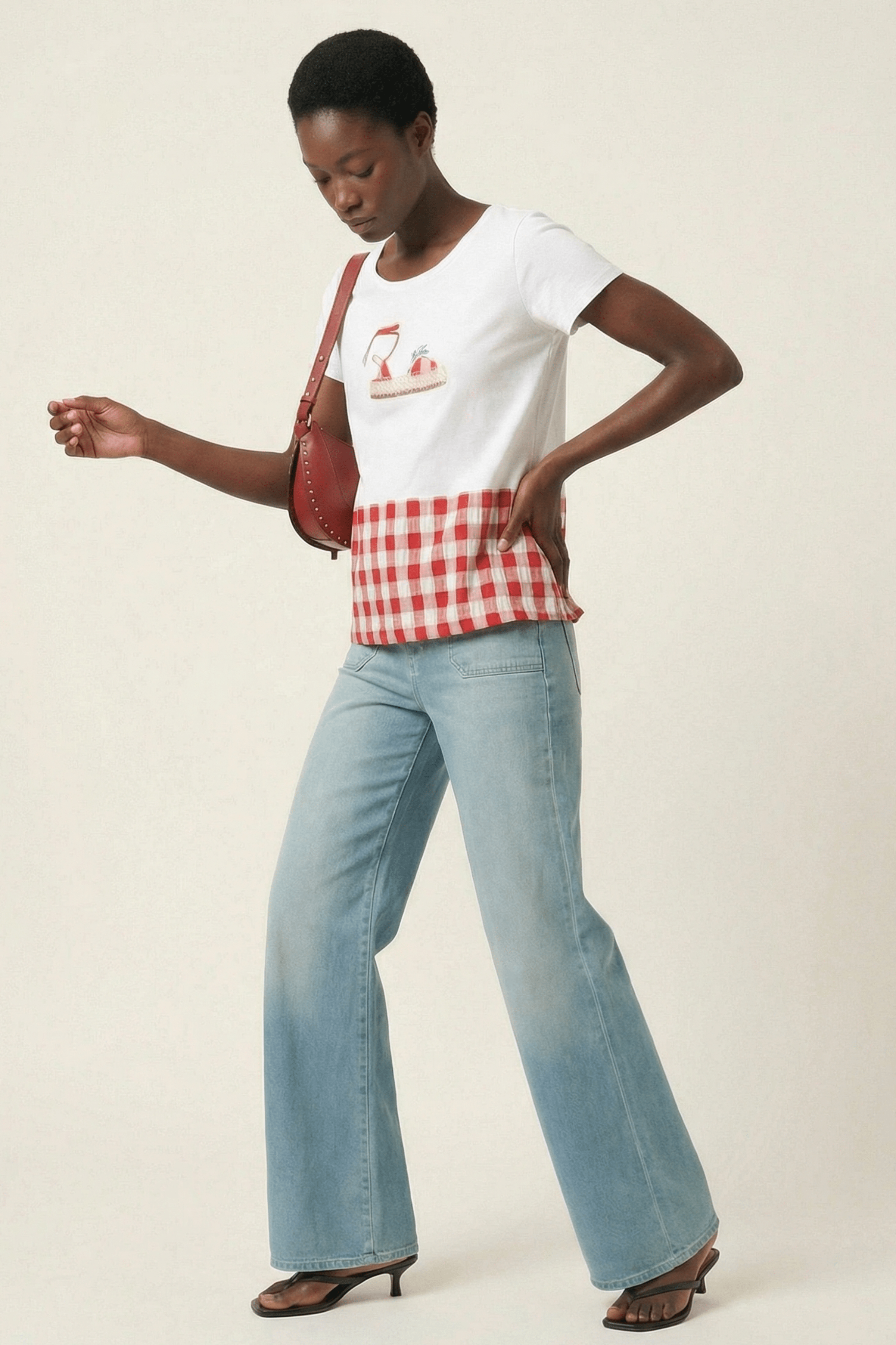 Camiseta blanca alpargata con cuadro vichy rojo Lolitas&L - lolitasyl.com