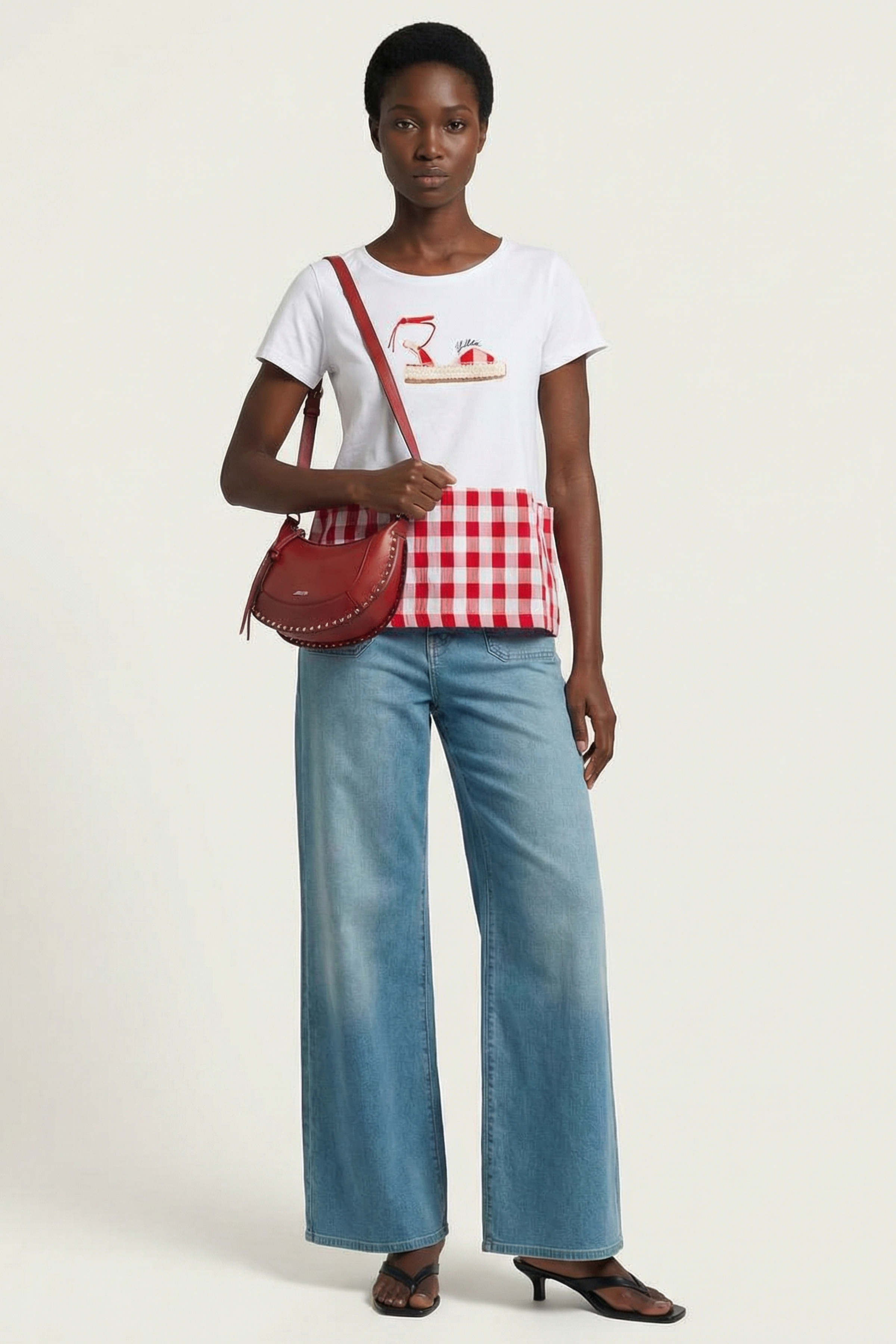 Camiseta blanca alpargata con cuadro vichy rojo Lolitas&L