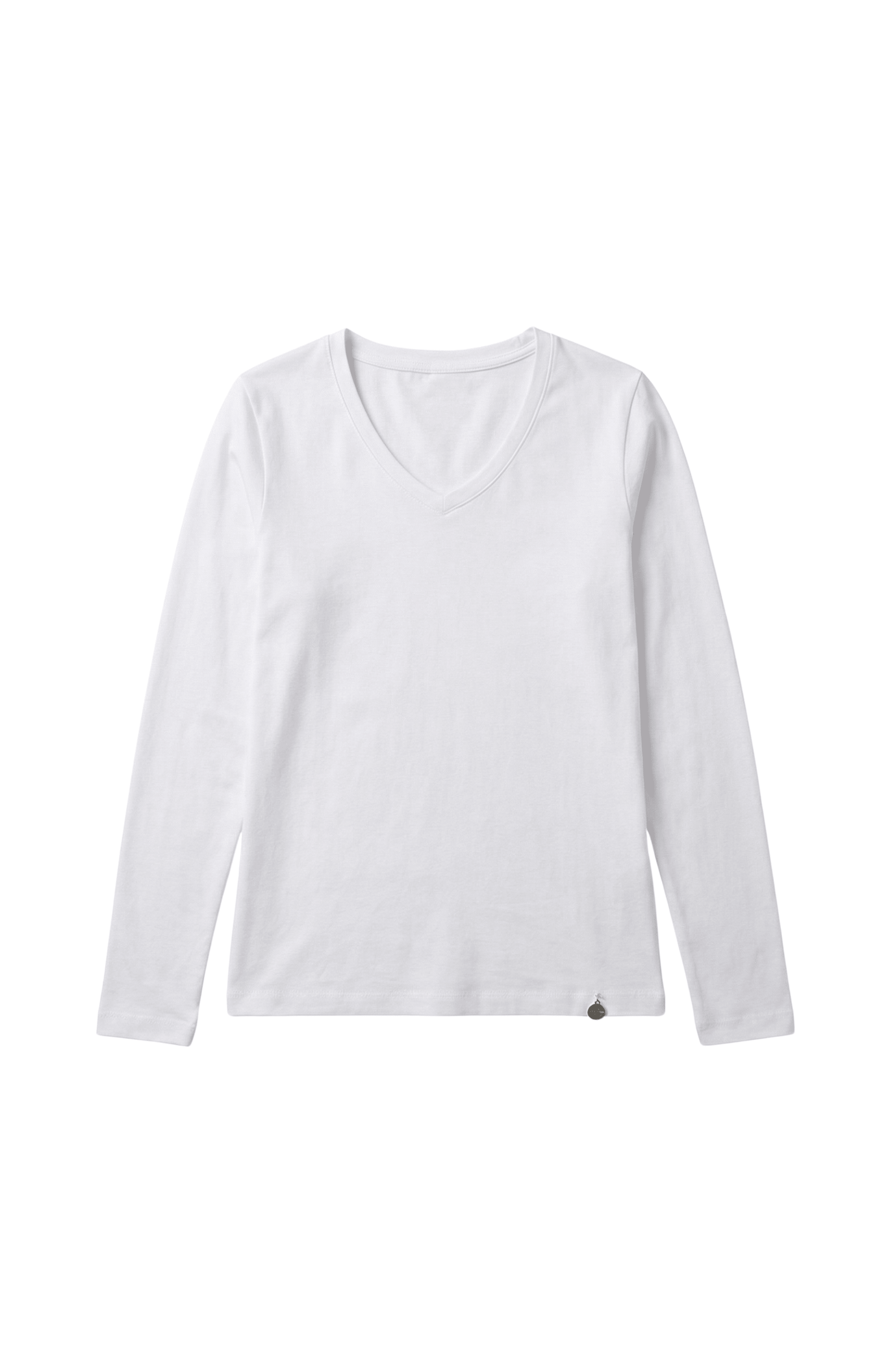 Camiseta blanca basica con escote pico y manga larga Lolitas&L - lolitasyl.com