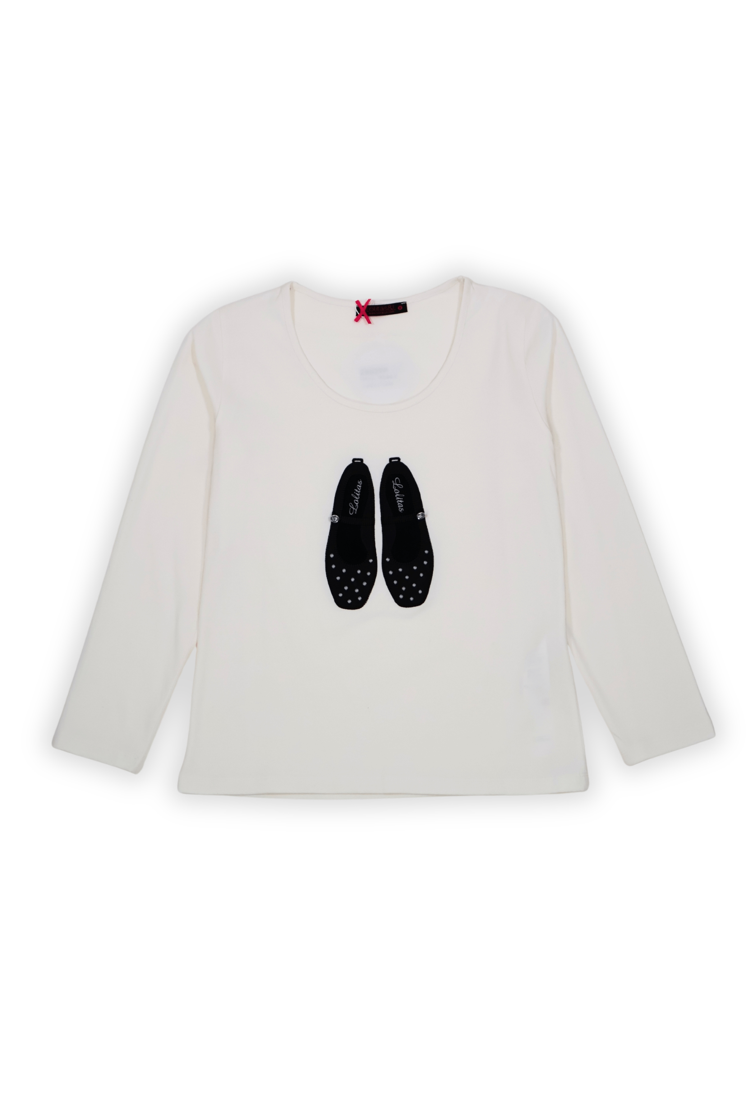 Camiseta blanca bordado bailarinas strass con manga larga Lolitas&L - lolitasyl.com