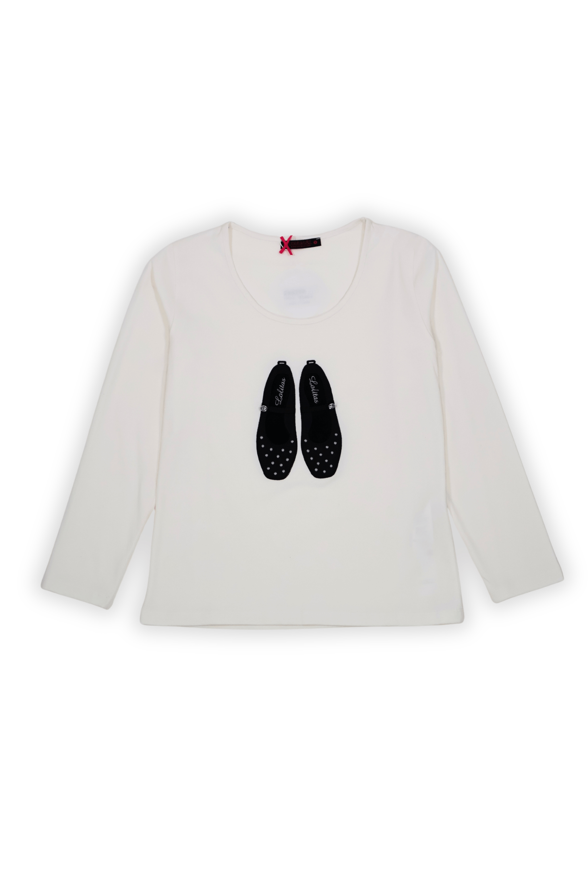 Camiseta blanca bordado bailarinas strass con manga larga Lolitas&L - lolitasyl.com