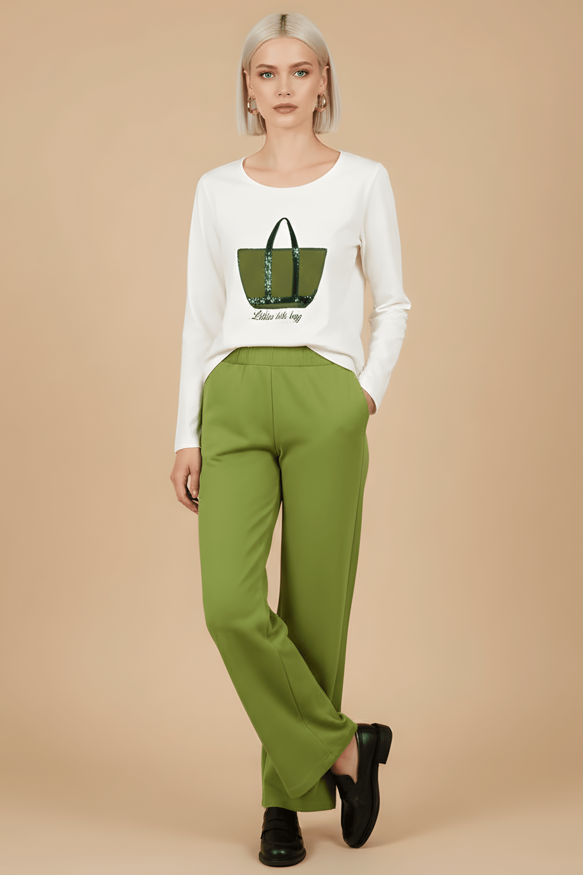 Camiseta blanca bordado bolsito verde manga larga Lolitas&L - lolitasyl.com