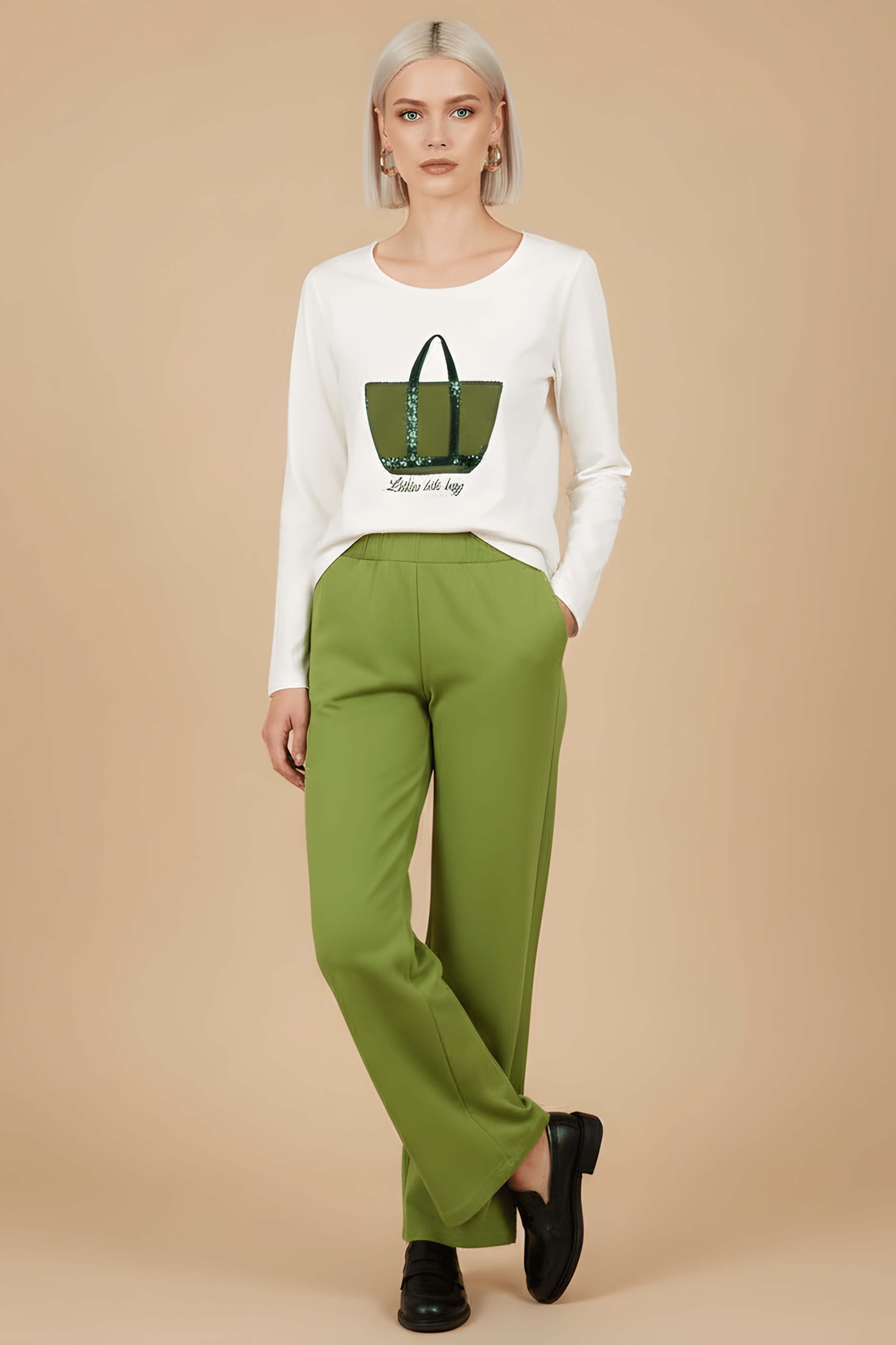 Camiseta blanca bordado bolsito verde manga larga Lolitas&L - lolitasyl.com