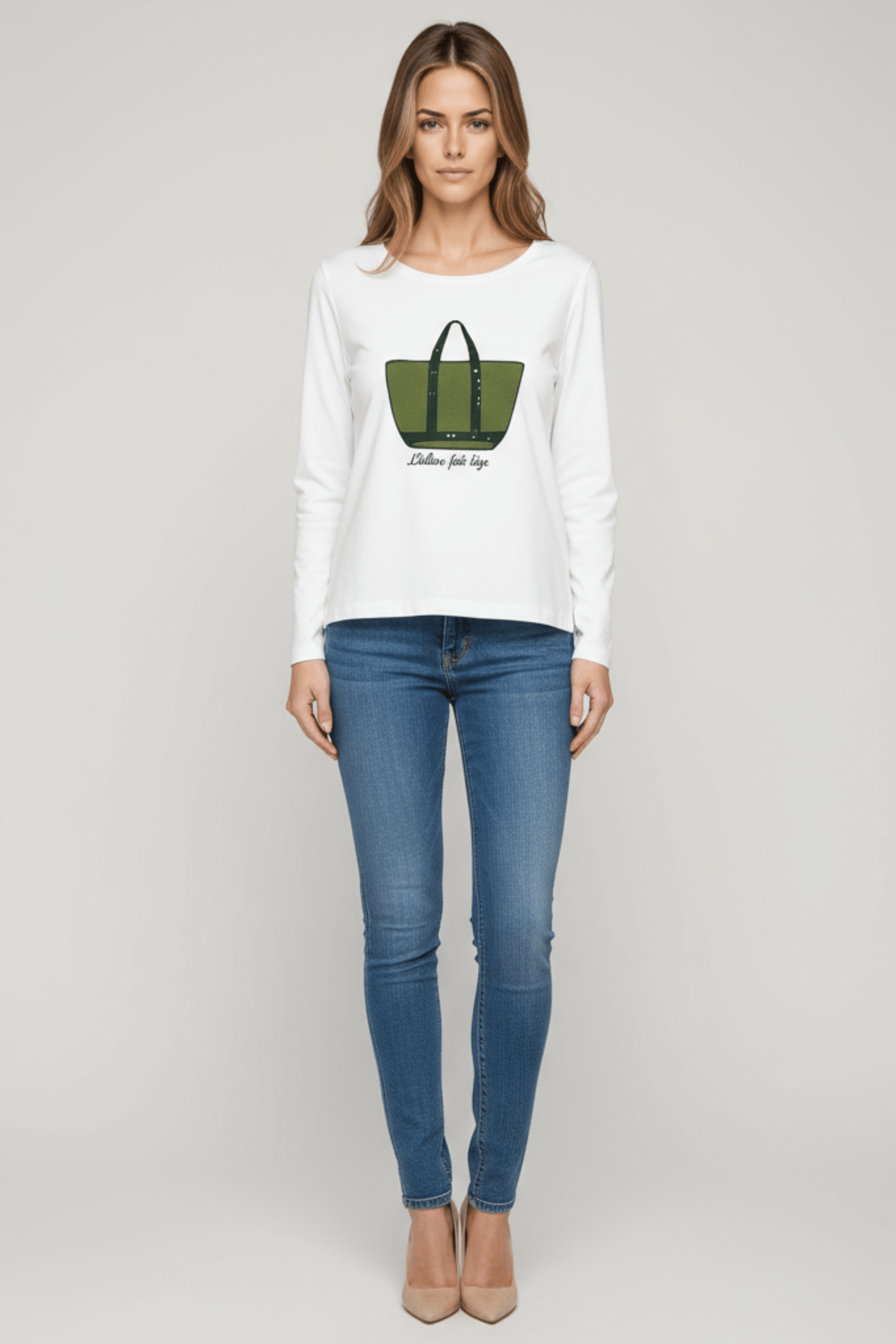 Camiseta blanca bordado bolsito verde manga larga Lolitas&L - lolitasyl.com