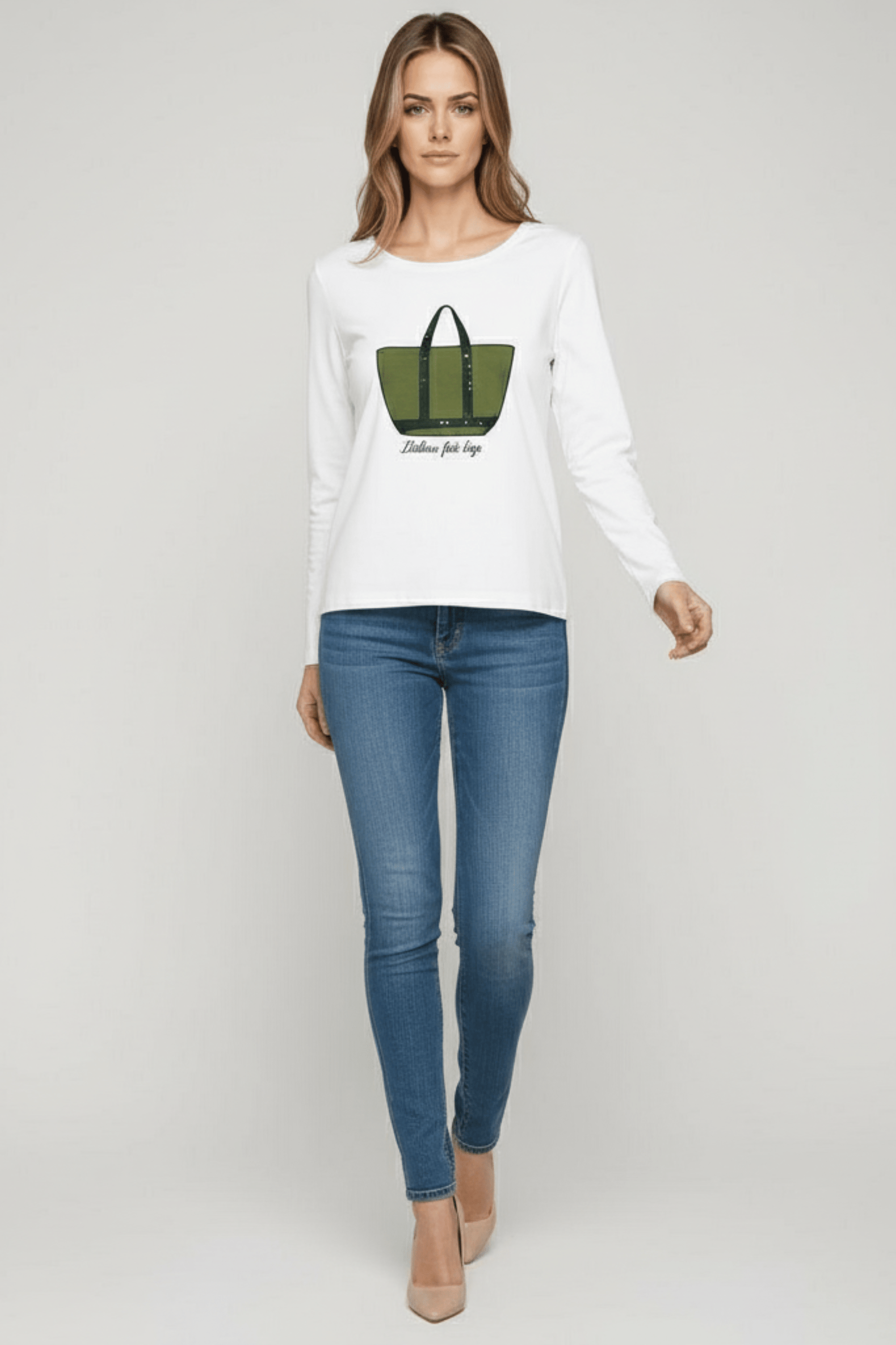 Camiseta blanca bordado bolsito verde manga larga Lolitas&L - lolitasyl.com