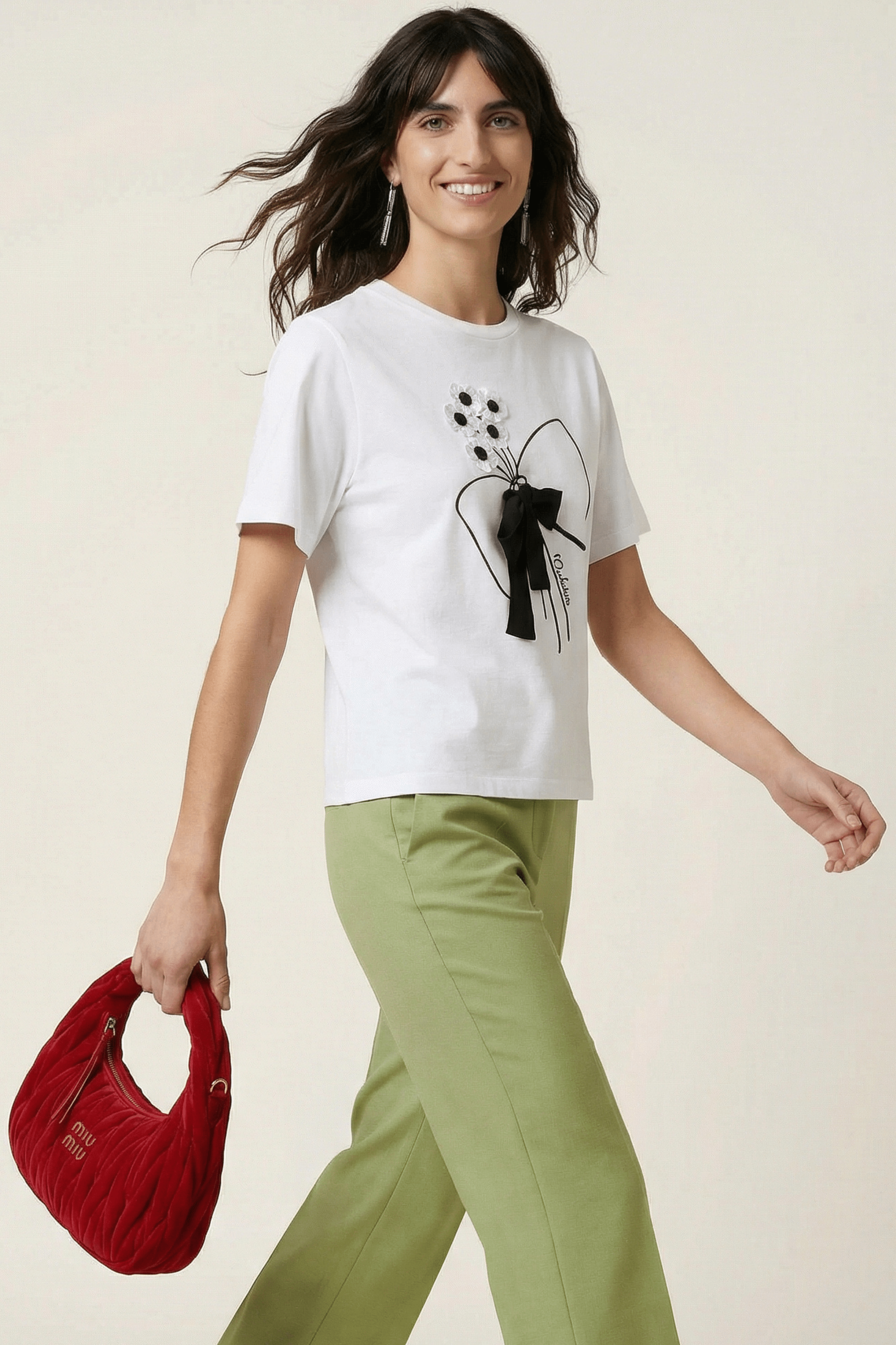 Camiseta blanca bordado con lazo grogre Lolitas&L - lolitasyl.com